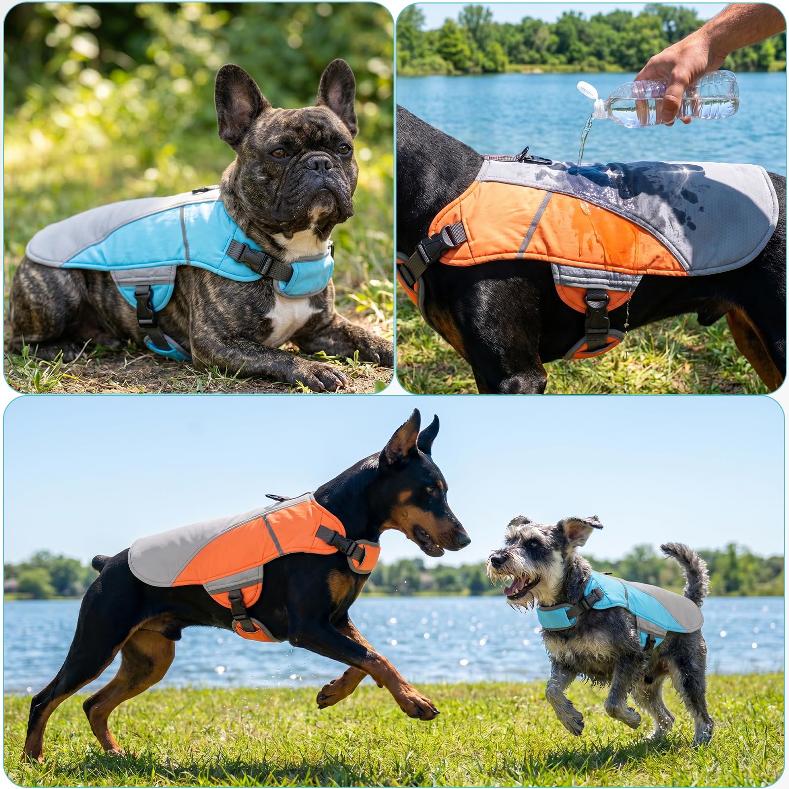 DENTRUN Dog Cooling Vest with Dual Absorbent Core, Adjustable Sun Protective Vest for Hot Weather, Doggie Ice Jacket Hiking Travel Summer Essentials, Reflective, Sun Protective Vest, Orange S