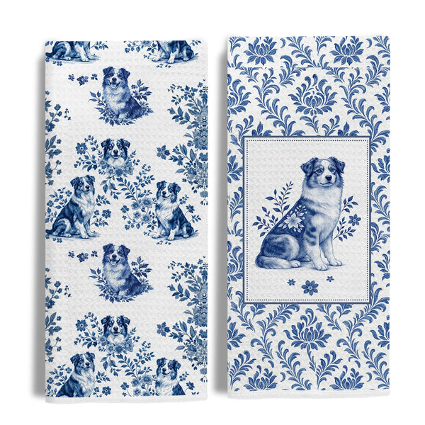 EKGJW Vintage Blue Floral Golden Retriever Kitchen Towel - Dog Lover Dish Towel, Elegant Home Decor, Novelty Tea Towels, Gifts for Pet Owners, Farmhouse Decorative Hand Towel, 16x24 Inch