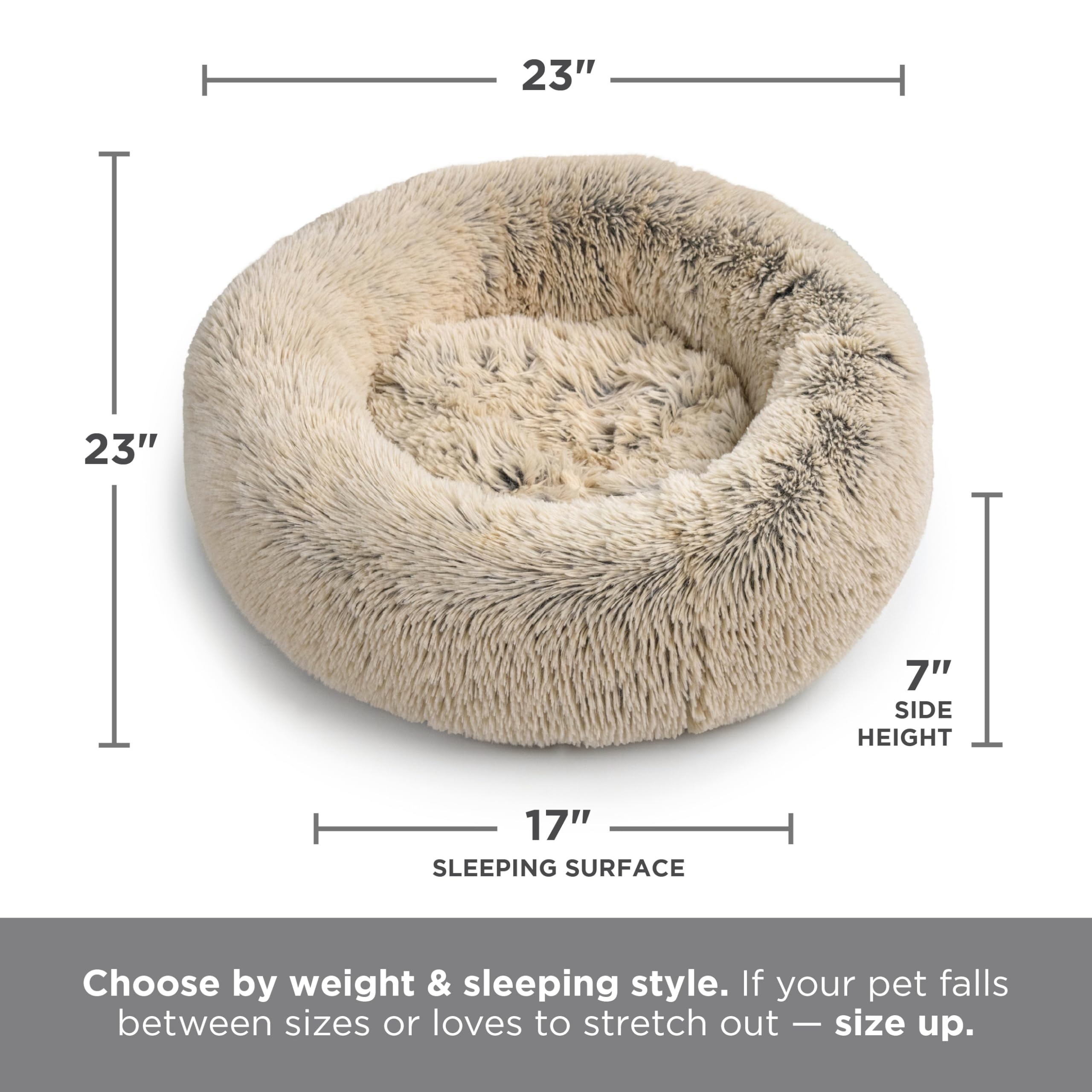 Best Friends by Sheri The Original Calming Donut Dog Bed for Small Dogs up to 25 lbs, Shag Faux Fur, Taupe, 23" x 23"
