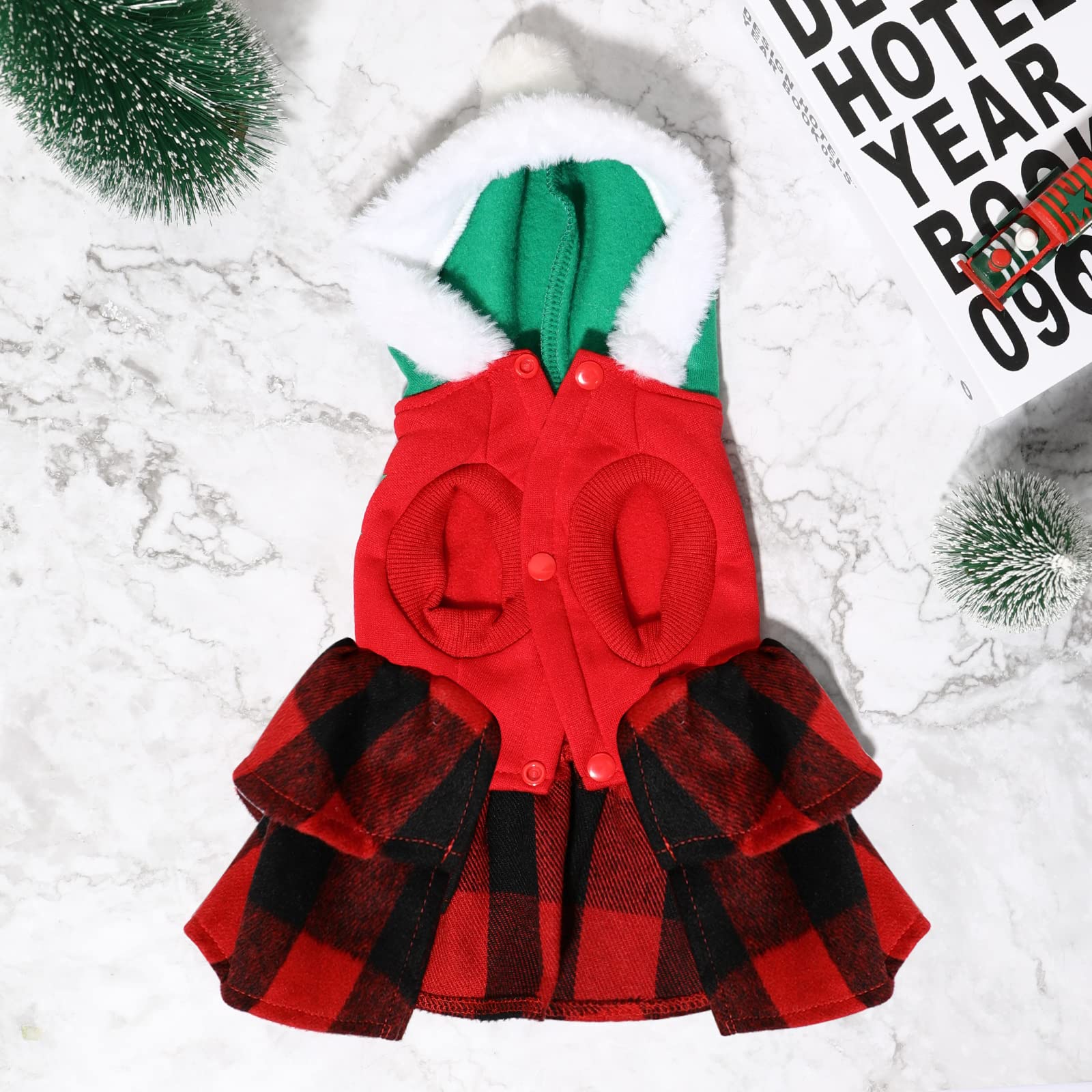SGQCAR Christmas Plaid Dog Dress Hoodie Pet Clothes Printed Sweater Puppy Hooded Sweatshirt Cold Weather Doggie Coats for Small Medium Dogs Cats