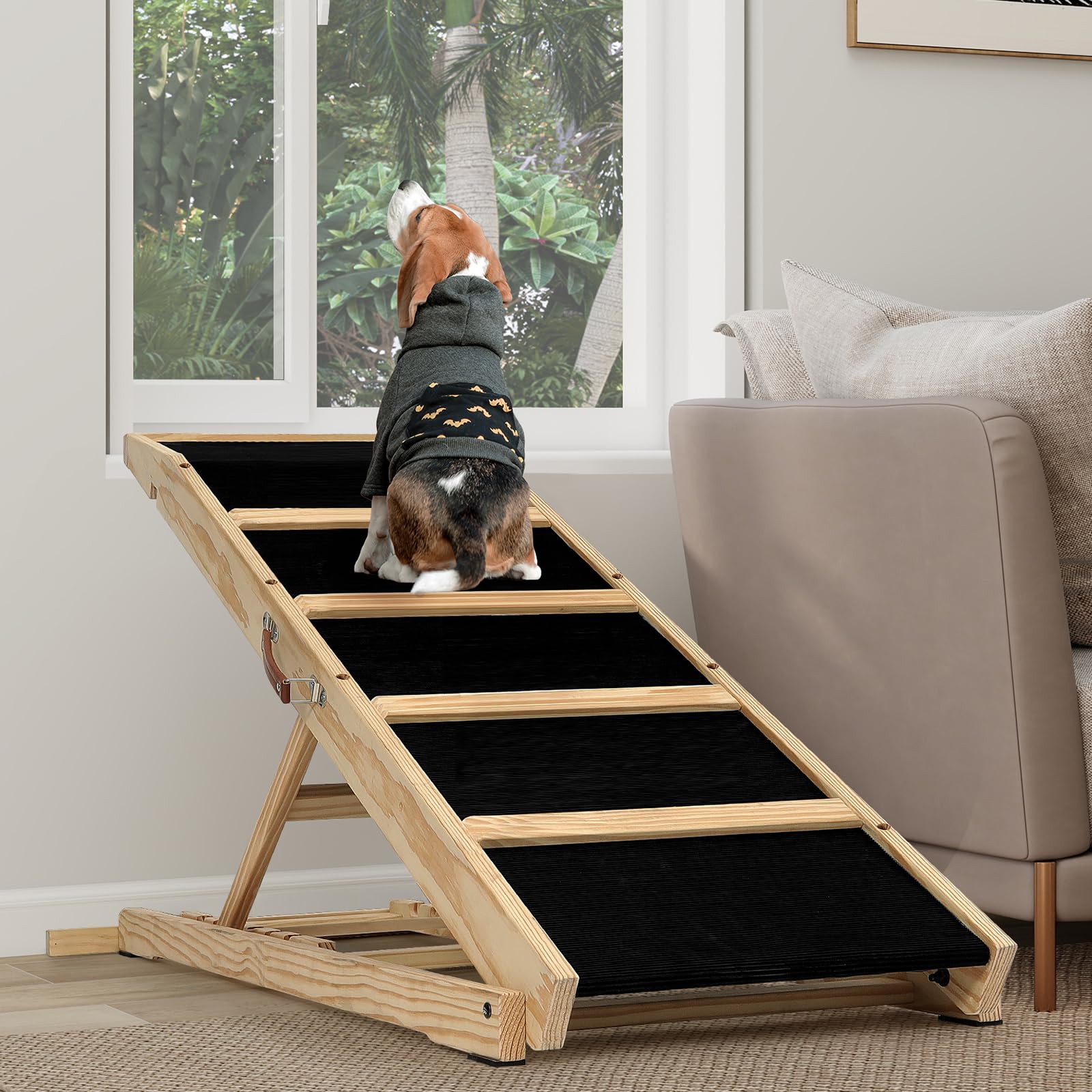 PANTAZO Dog Ramp for Bed PANTAZO Adjustable Ramps for Small Dogs to Get on Bed, Up to 28.5 Inches, 48'' Long,120lbs with Anti-Slip Grip & Safety Rail