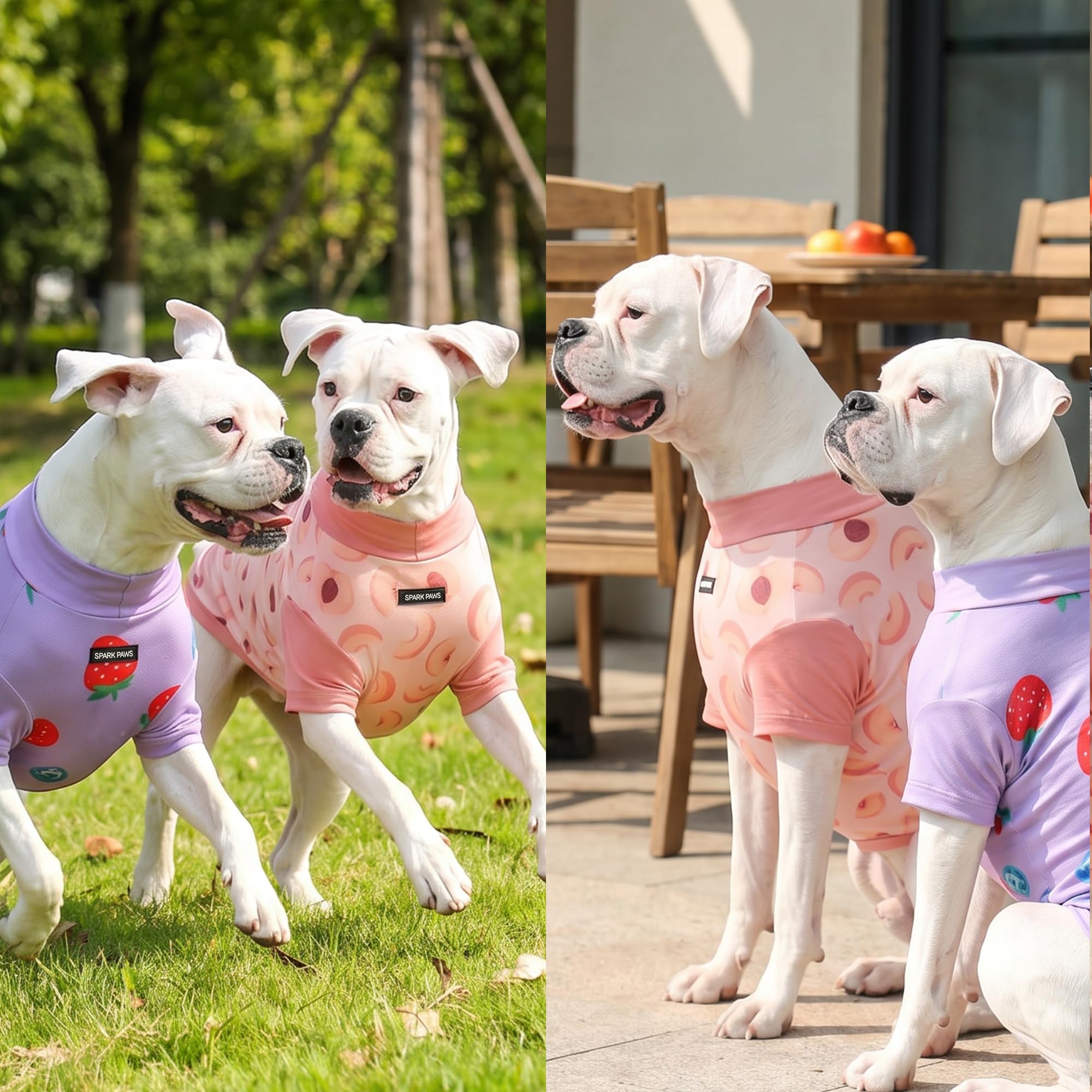 Spark Paws Sunblock Dog T-Shirt, SPF30 Protection, Lightweight Breathable Quick Dry for Dogs with Sensitive Skin - Berries & Peaches (Set of 2) - Size 3XL