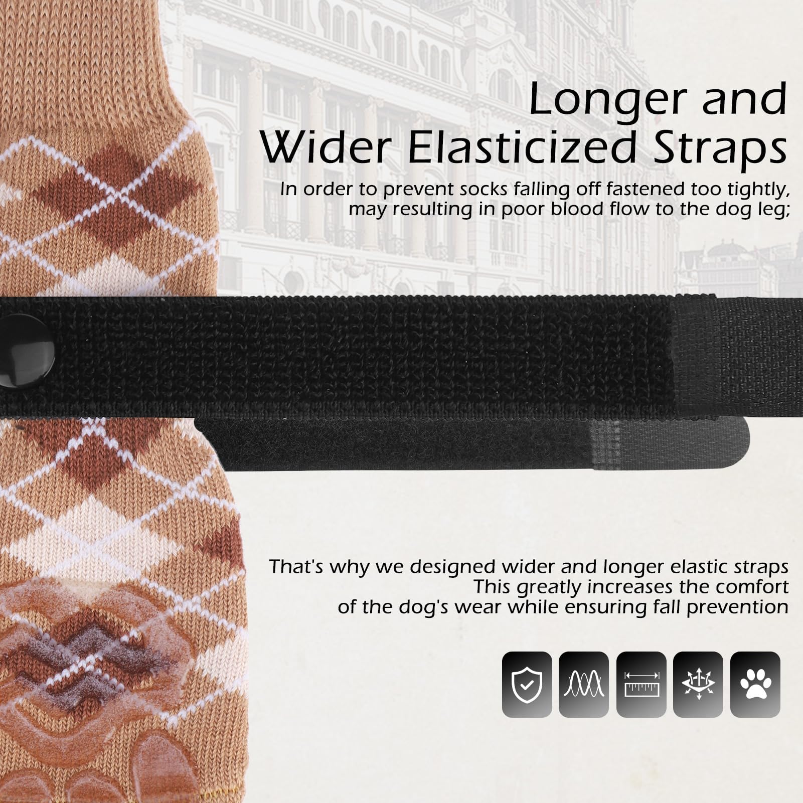 EXPAWLORER Dog Socks to Prevent Licking Paws,Anti Slip Dog Shoes for Hot Pavement,Dog Booties for Hardwood Floors,Dogs Boots & Paw Protectors for Small Medium Large Senior Dogs,British Style,Khaki M