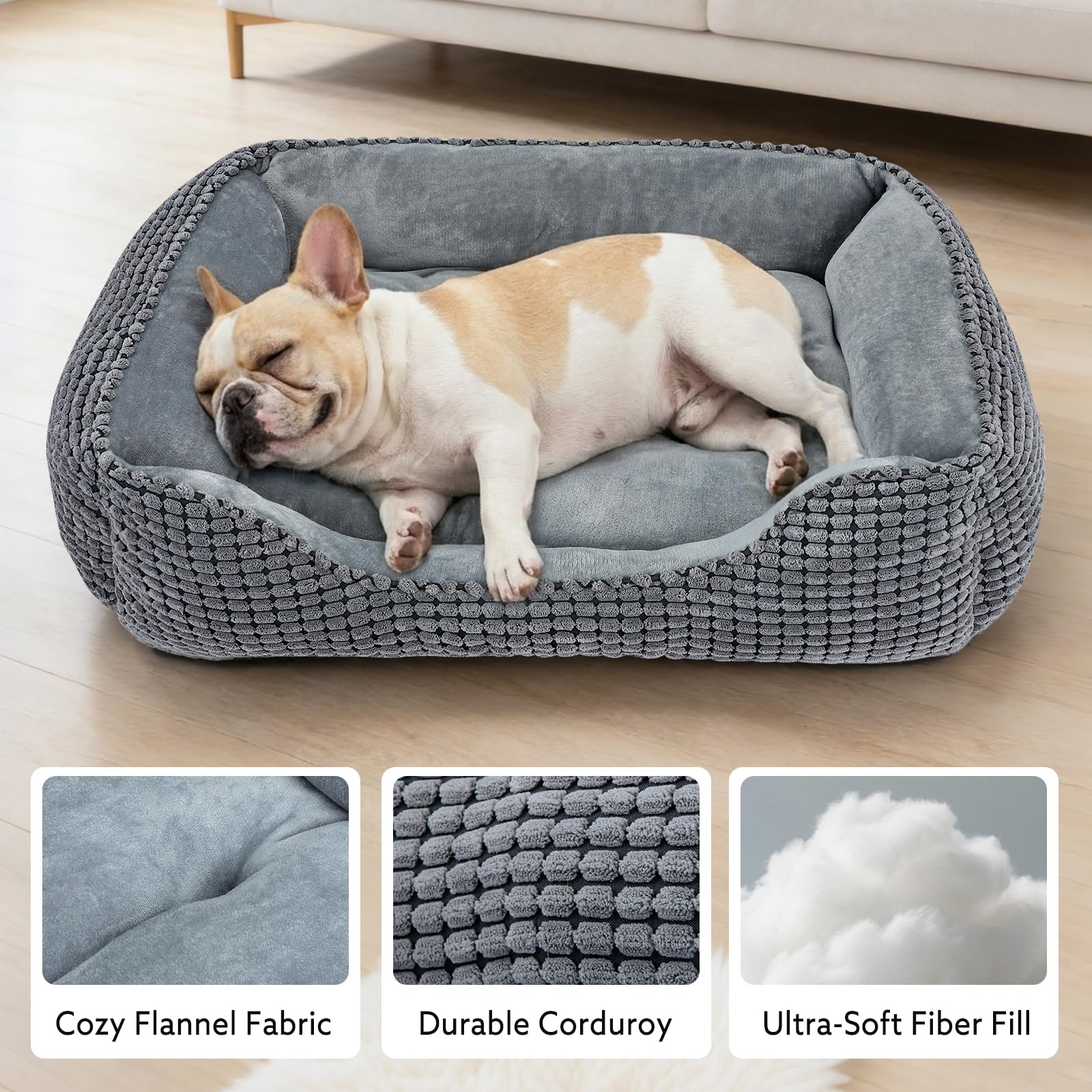 MIXJOY Dog Bed for Large, Medium, Small Dogs - Rectangle, Washable, Orthopedic, Soft Cat Beds - Anti-Slip Bottom, Multiple Sizes (35'', Grey)