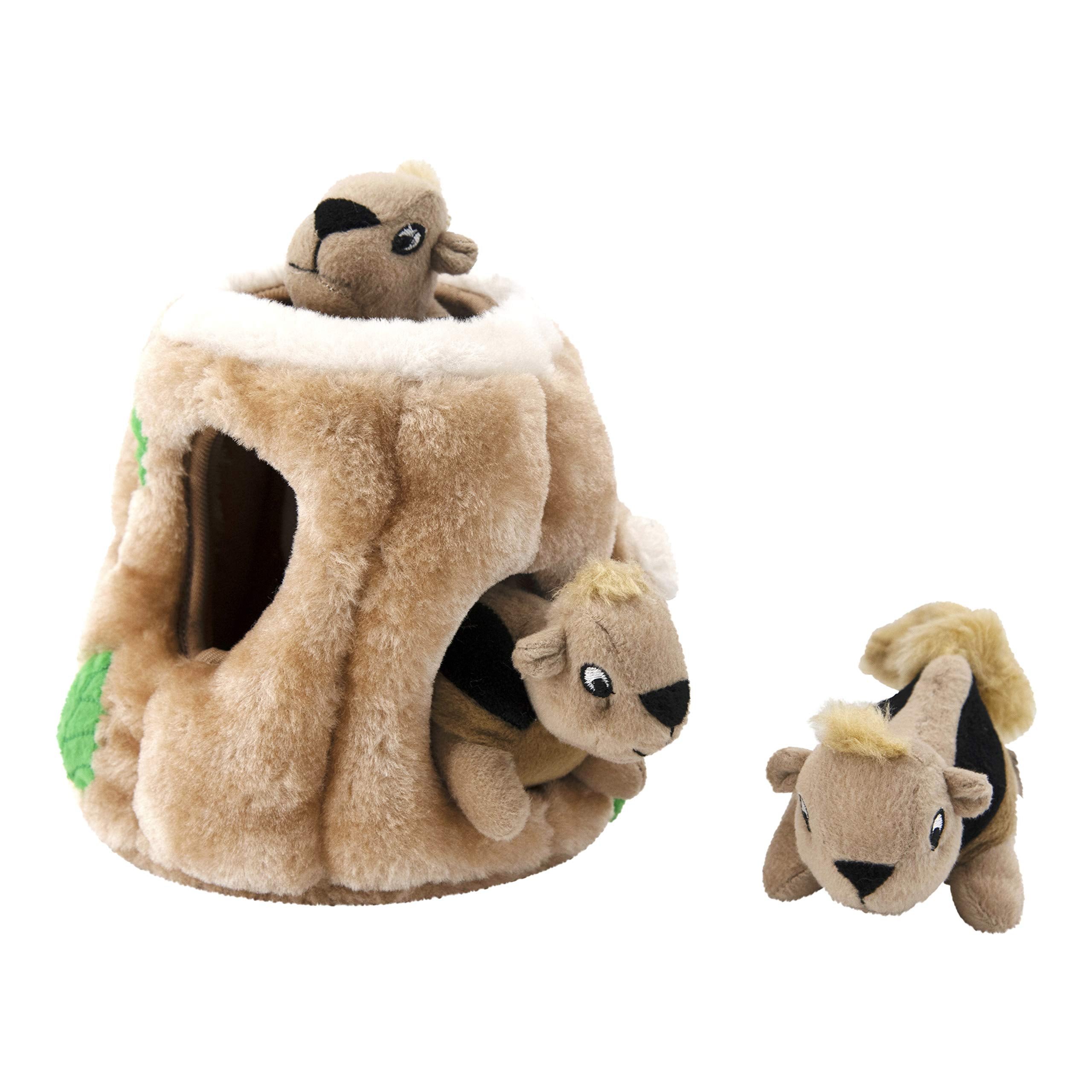 Outward Hound Hide-A-Squirrel Dog Toy – Interactive 2‑in‑1 Plush Puzzle with 3 Squeaky Removable Squirrels, Medium