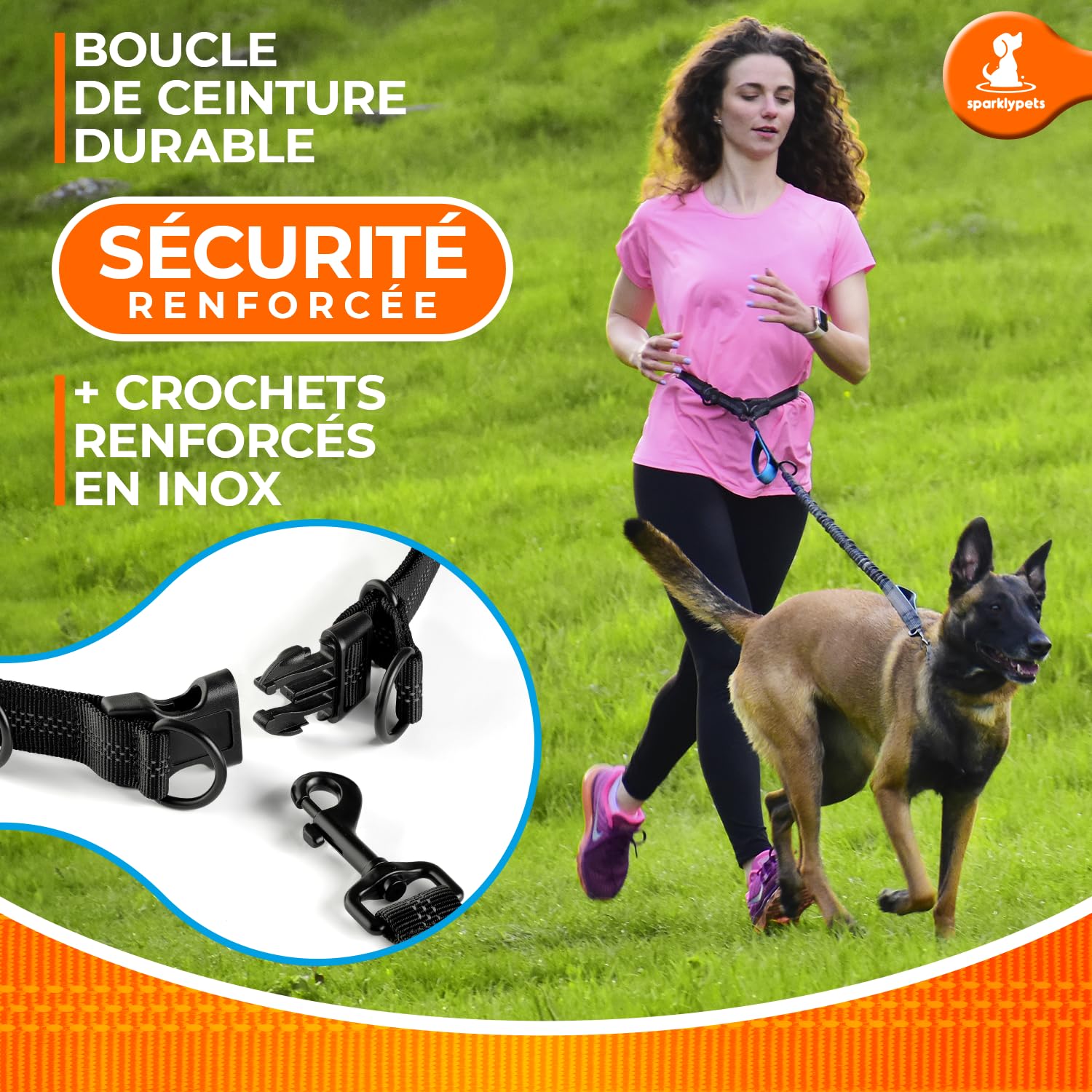 SparklyPets - Hands Free Dog Leash with Reflective Stitches - Waist Leash for Dog Walking, Hiking, Training, Jogging, Canicross, Running - for Medium & Large Breeds