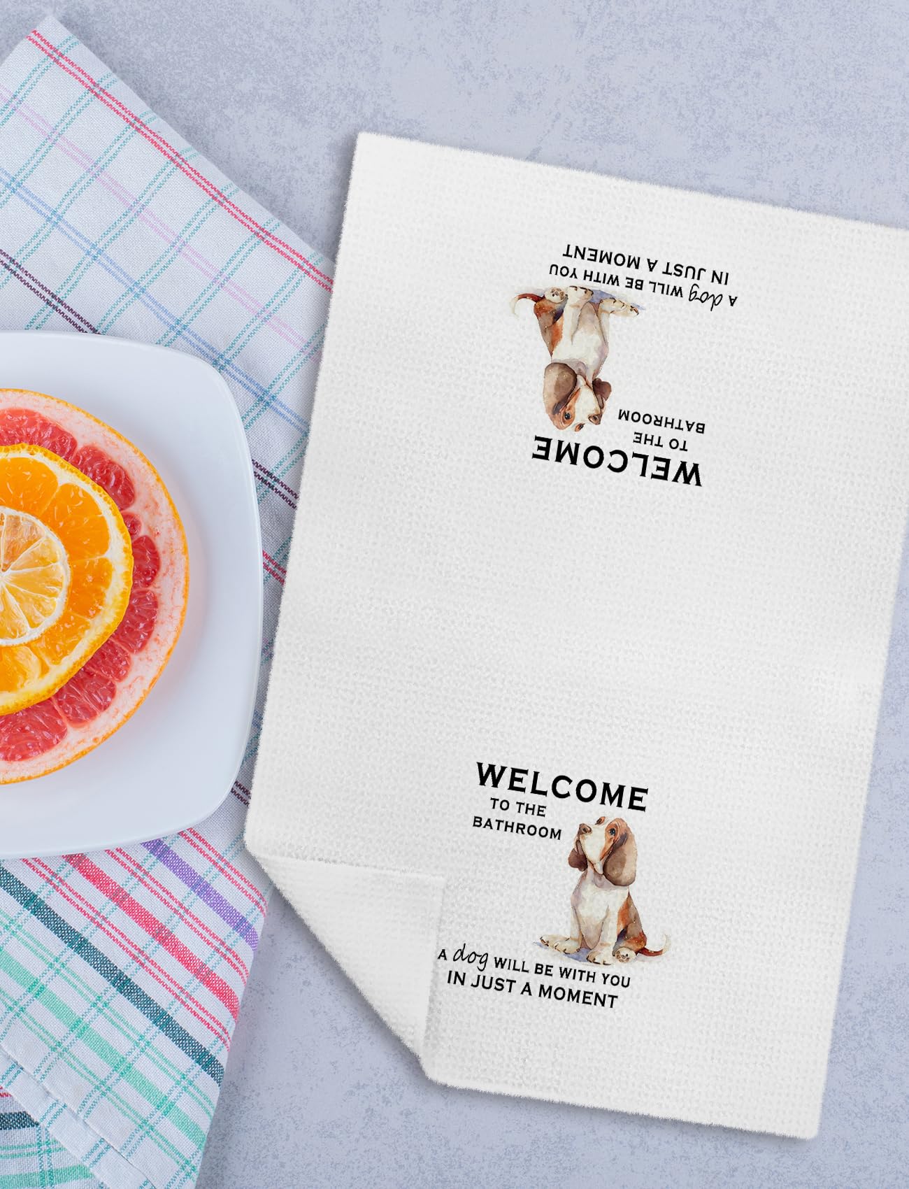 Qykwz Funny Basset Hound Dog Bathroom Decor Hand Towels, Basset Hound Gifts for Women Men, Dog Lover Owner Gifts Hand Towels for Guest Bathroom Washroom Toilet, 16x24 Inch