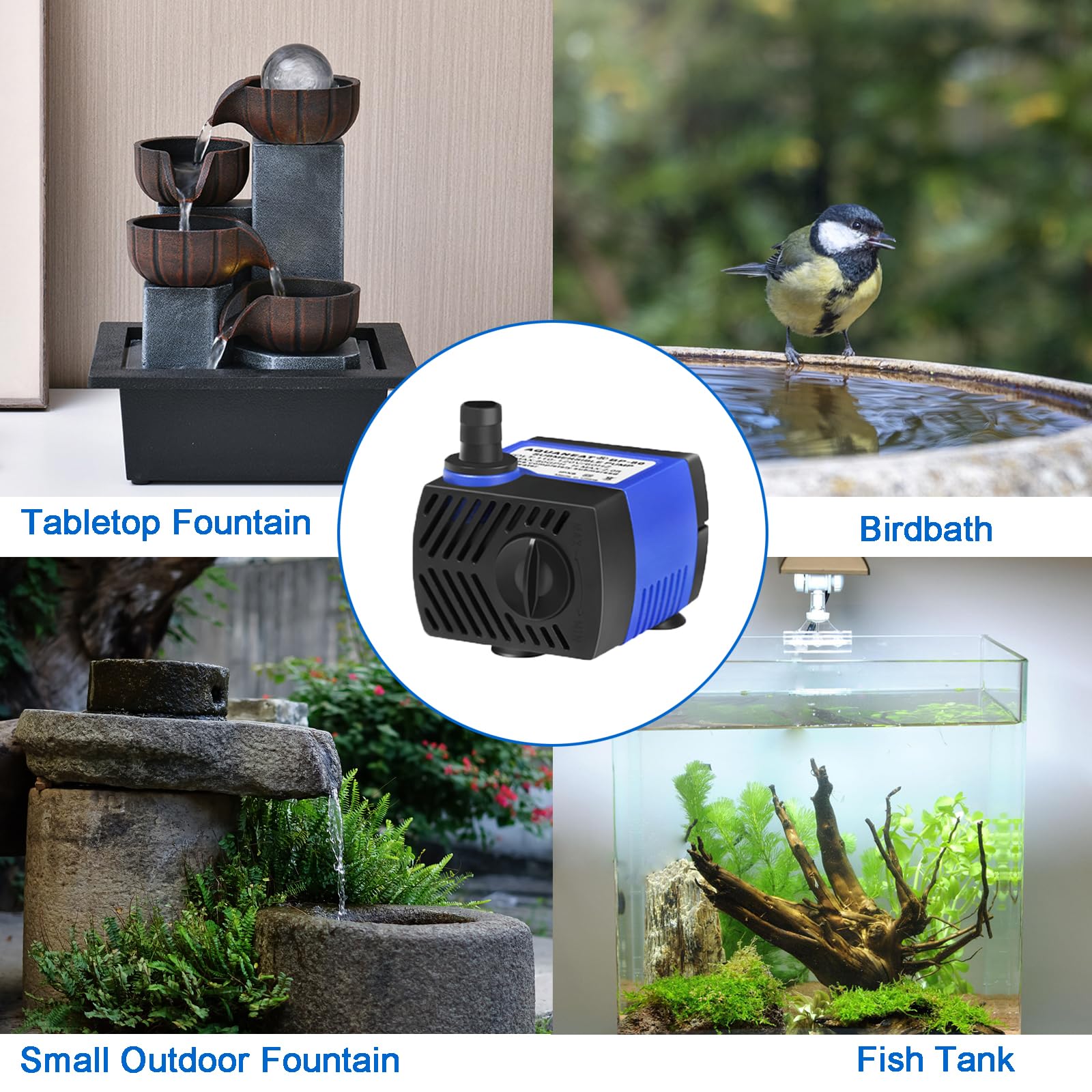 AQUANEAT Small Fountain Pump, 80 GPH Submersible Water Pump for Aquarium Fish Tank, Outdoor Water Fountain, Hydroponics, Pond Filter Pump