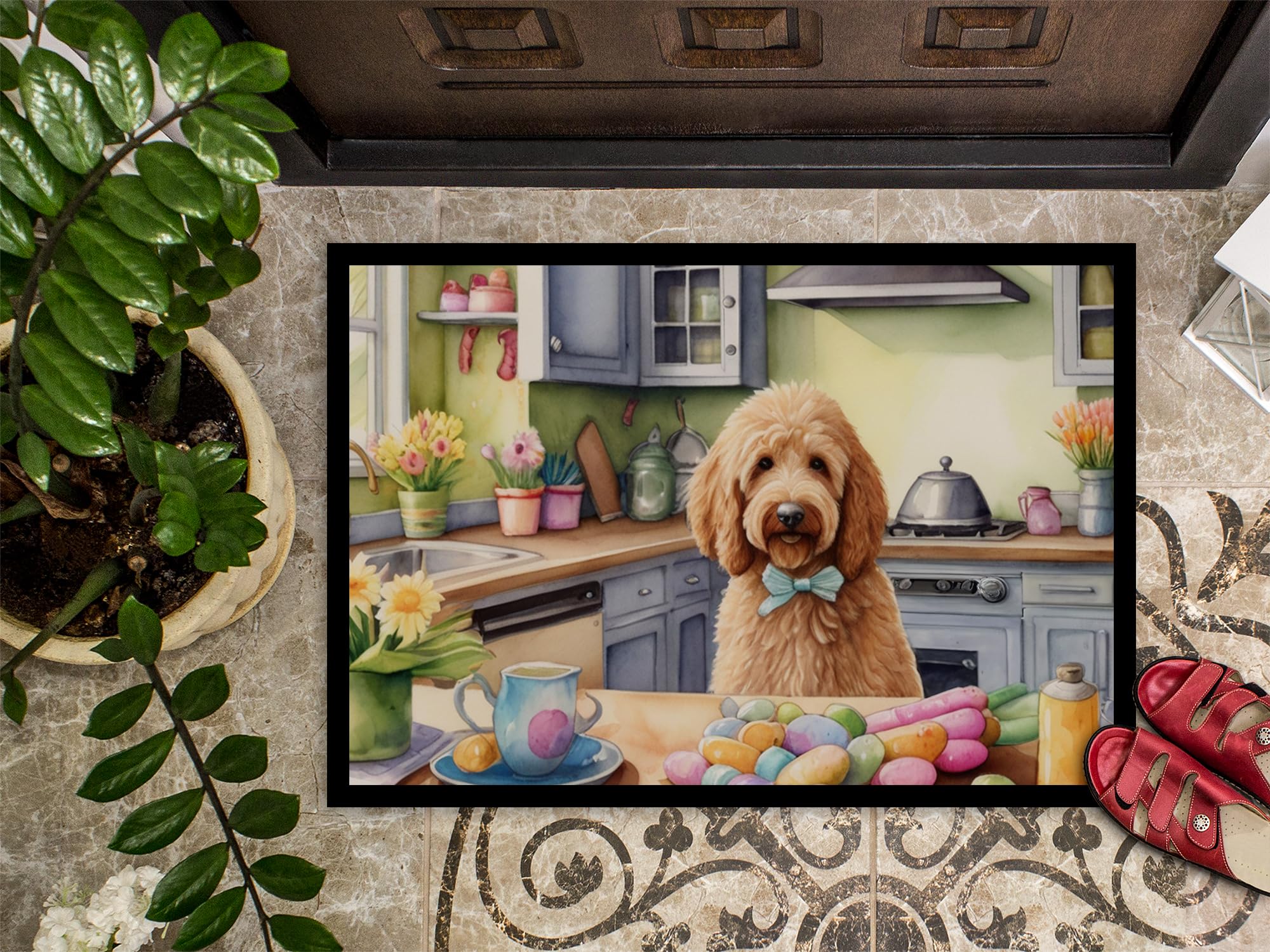 Caroline's Treasures DAC6823MAT Decorating Easter Goldendoodle Doormat Front Door Mat Indoor Outdoor Rugs for Entryway, Non Slip Washable Low Pile, 18H X 27W