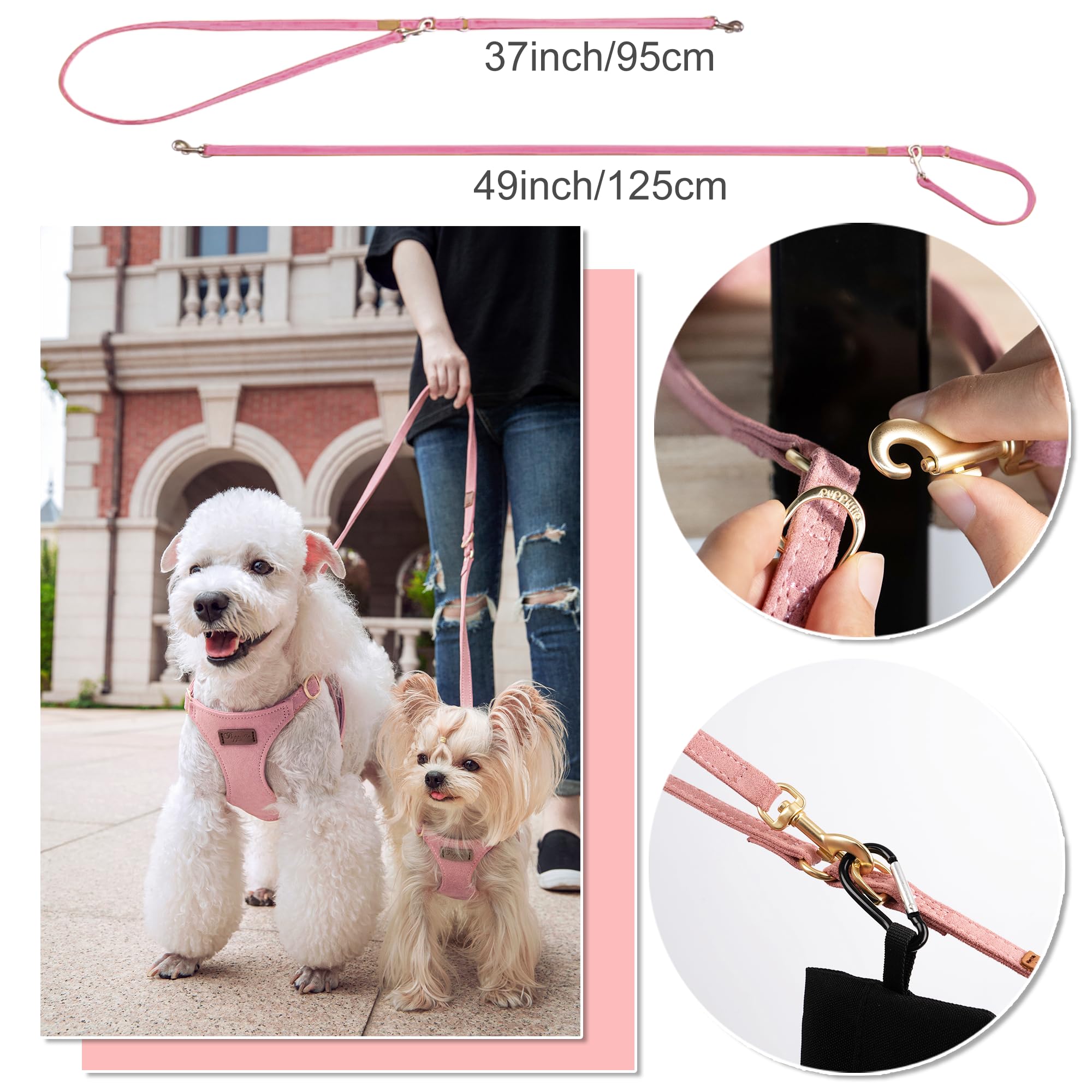 Puppytie No Pull Dog Harness with Multifunction Dog Leash,Soft Adjustable No Choke Escape Proof Pet Harness Vest for Medium Dogs or Large Dogs,Pink,M