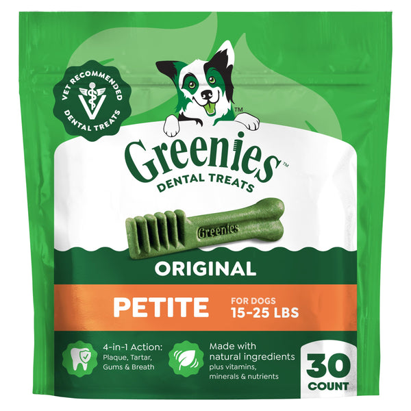 Greenies Veterinarian-Recommended Adult Natural Dental Dog Treats Petite Size, Original Flavor, 18 oz. Pack, 30 Count
