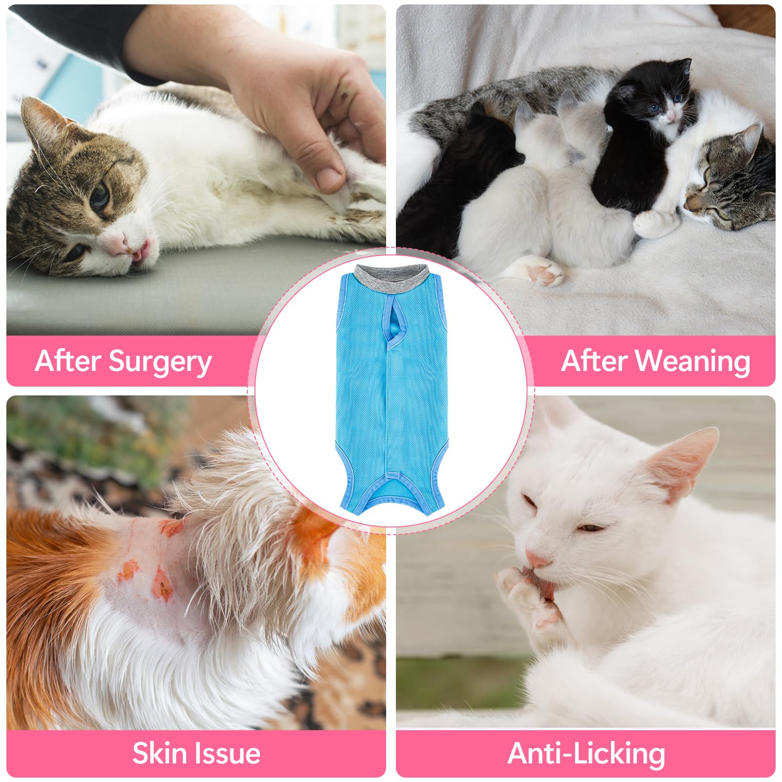 Coppthinktu Cat Recovery Suit Cat Onesie After Surgery, Breathable Cat Surgery Suit for Female Spay/Neuter, Kitten Surgical Recovery Body Suit Cone Alternative for Abdominal Wounds Blue Meidium