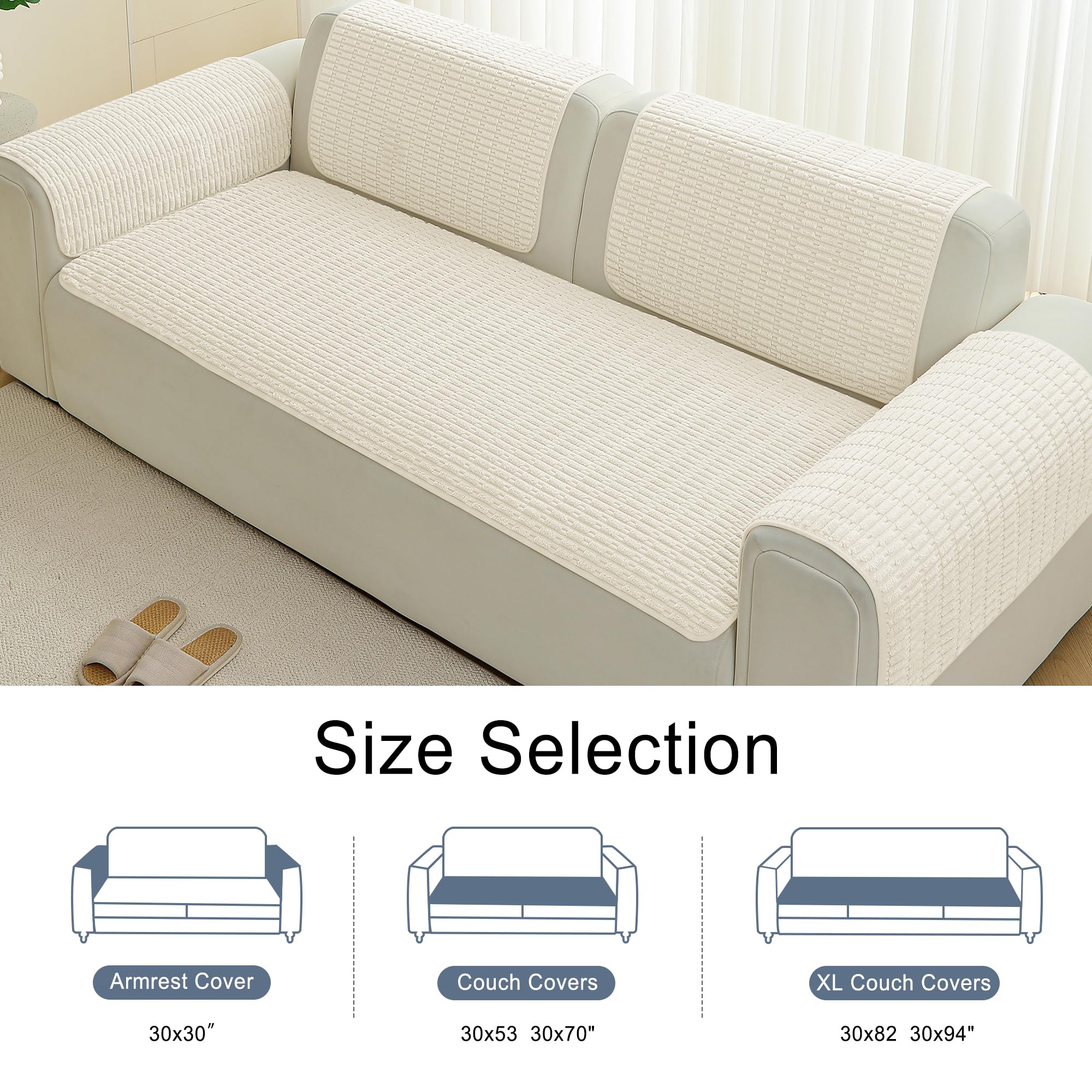 Sinotalent Waterproof Couch Cover for Dogs Washable, Non Slip Back Sectional Sofa Covers for 3 Cushion Couch Pet Friendly, Soft Dog Bed Cover. (Cream White, 30" x 53")