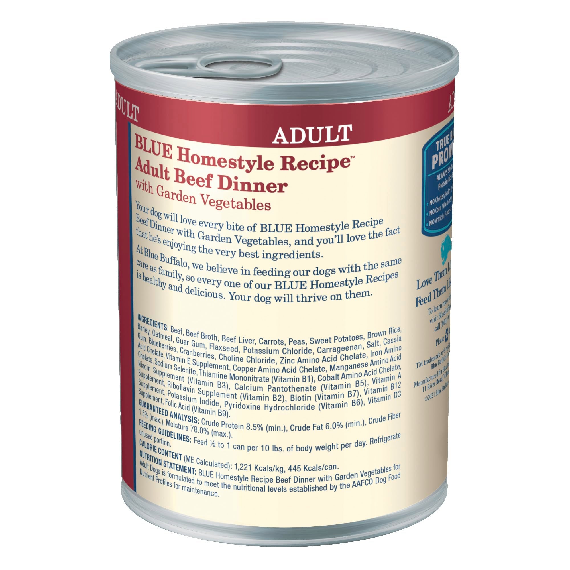 Blue Buffalo Homestyle Recipe Adult Wet Dog Food, Made with Natural Ingredients, Beef Dinner with Garden Vegetables, 12.5-oz Cans (12 Count)