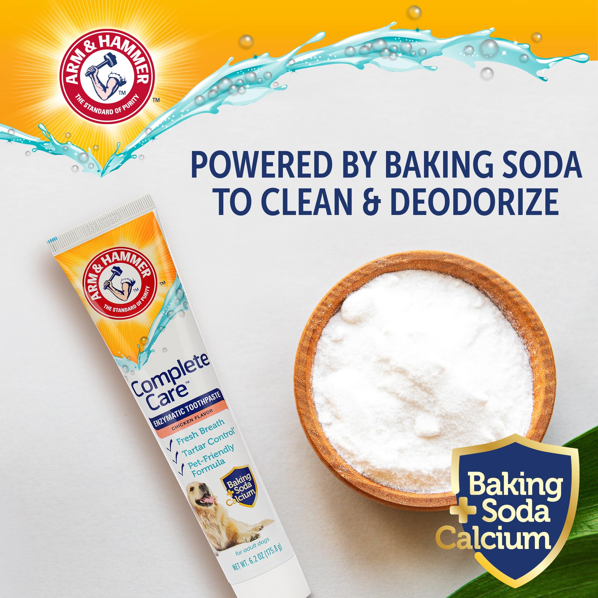 Arm & Hammer Complete Care Enzymatic Dog Toothpaste with Baking Soda and Calcium, Fluoride-Free Chicken Flavor for Plaque, Tartar, and Fresh Breath, 6.2 Oz Value Size