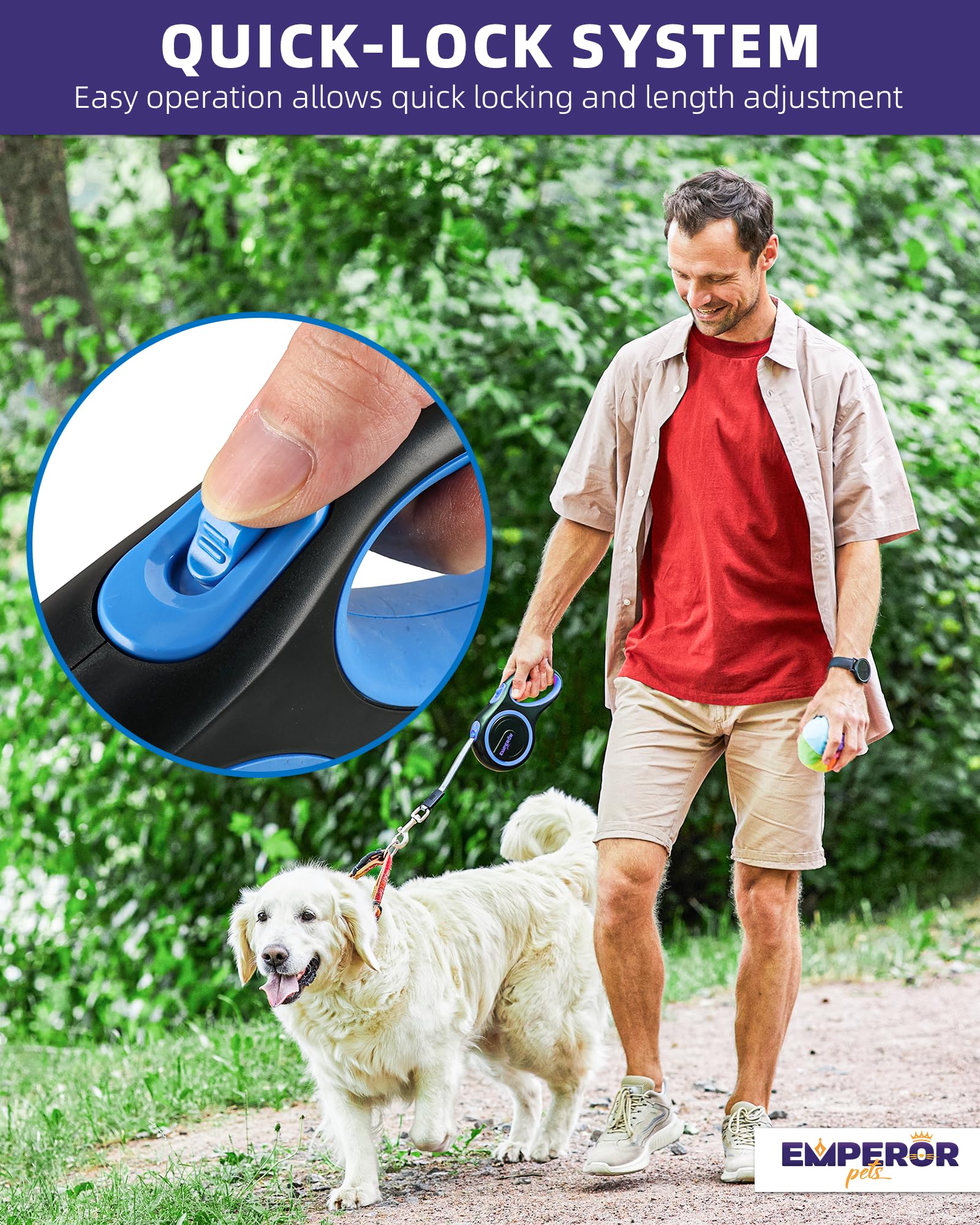 Retractable Dog Leash Add-On Accessory - Hand and Wrist Strap - for Greater Comfort, Loosen Grip for Your Hands and Better Control - Classic Blue