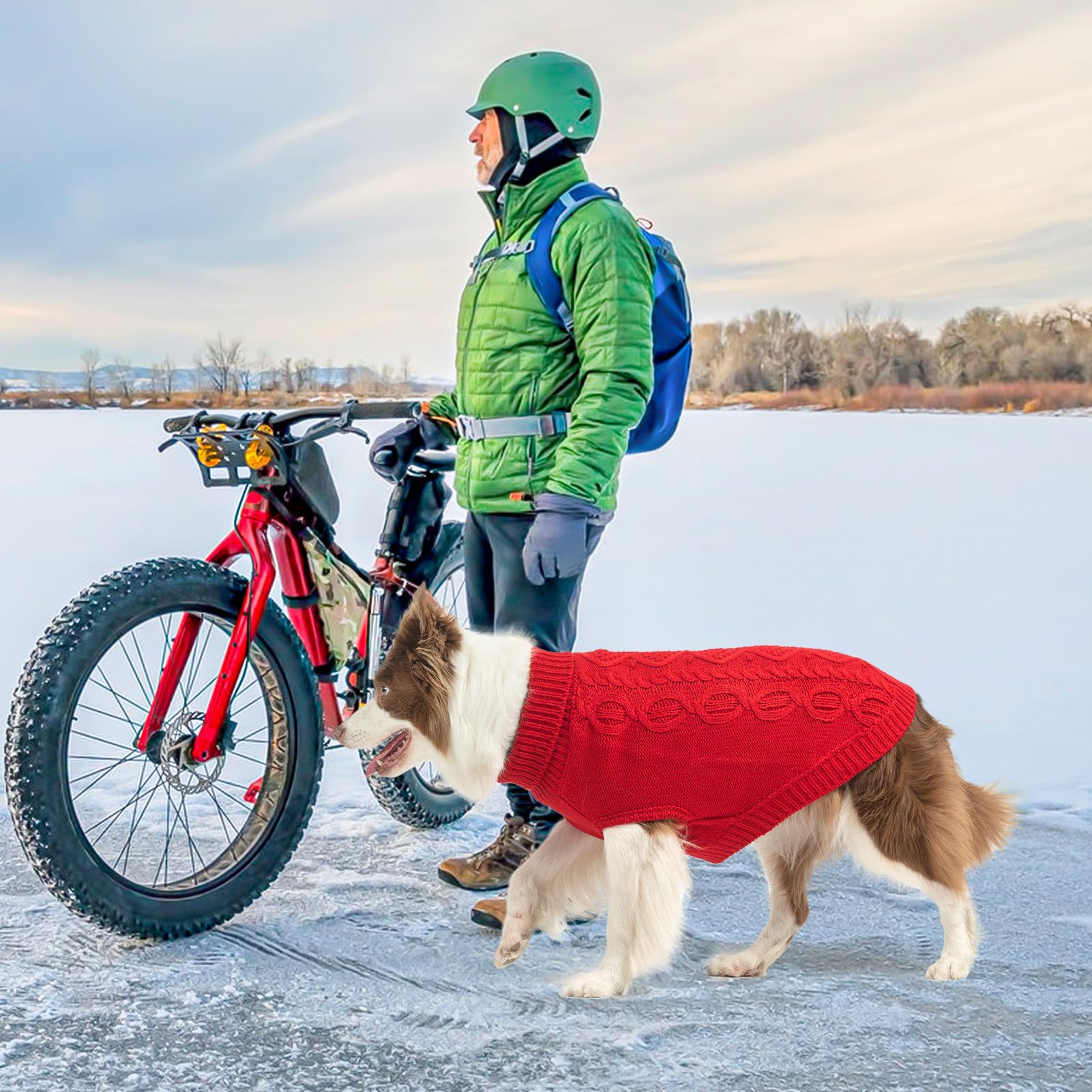 SCENEREAL Knitted Dog Sweater for Large Medium Small Dogs, Christmas Pet Clothes Warm Sweatershirts Outfits, Classic Dog Winter Coat with Leash Hole, Soft Pet Knitwear Apparel for Girls Boys, Red L