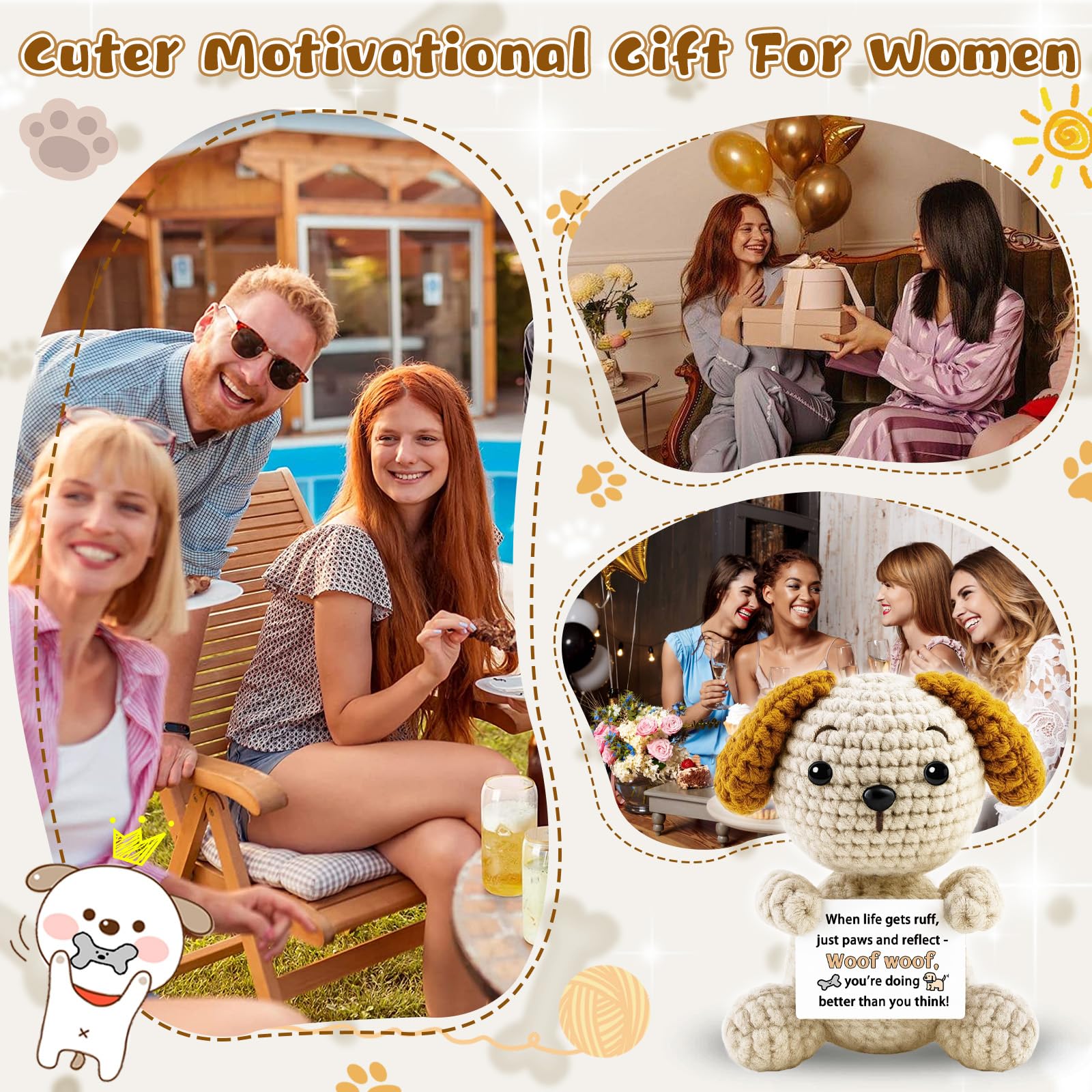 hixkvpen ﻿Dog Dad Gifts for Men from Daughter Son, Emotional Support Crochet Dog with Inspirational Card, Golden Retriever Stuffed Animal for Dog Lovers Women, Handmade