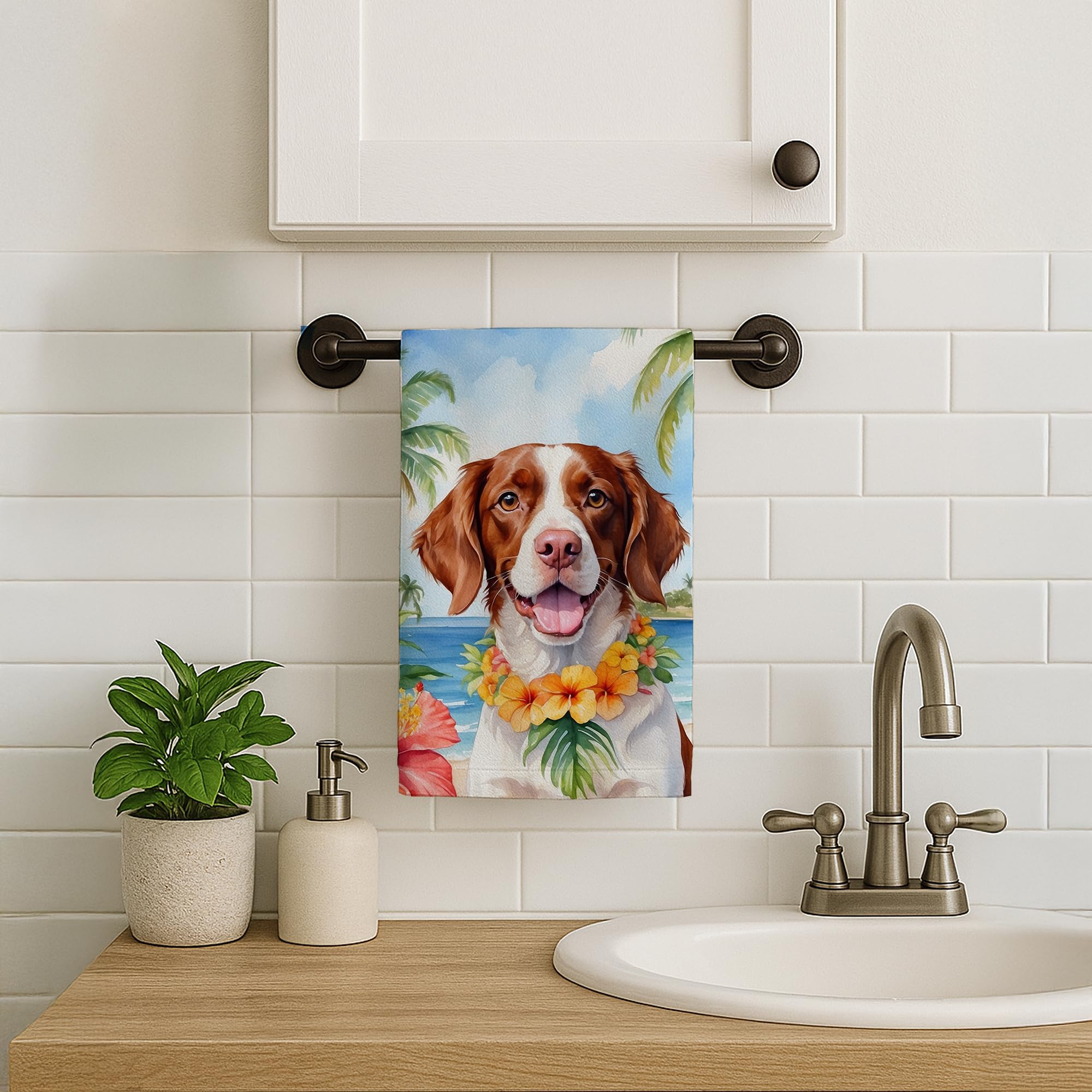 Caroline's Treasures Brittany Spaniel Luau Kitchen Towel Dish Cloths Guest Hand Towel Decorative Bathroom Towel for Face,Tea, Dishcloth, Kitchen and Bath