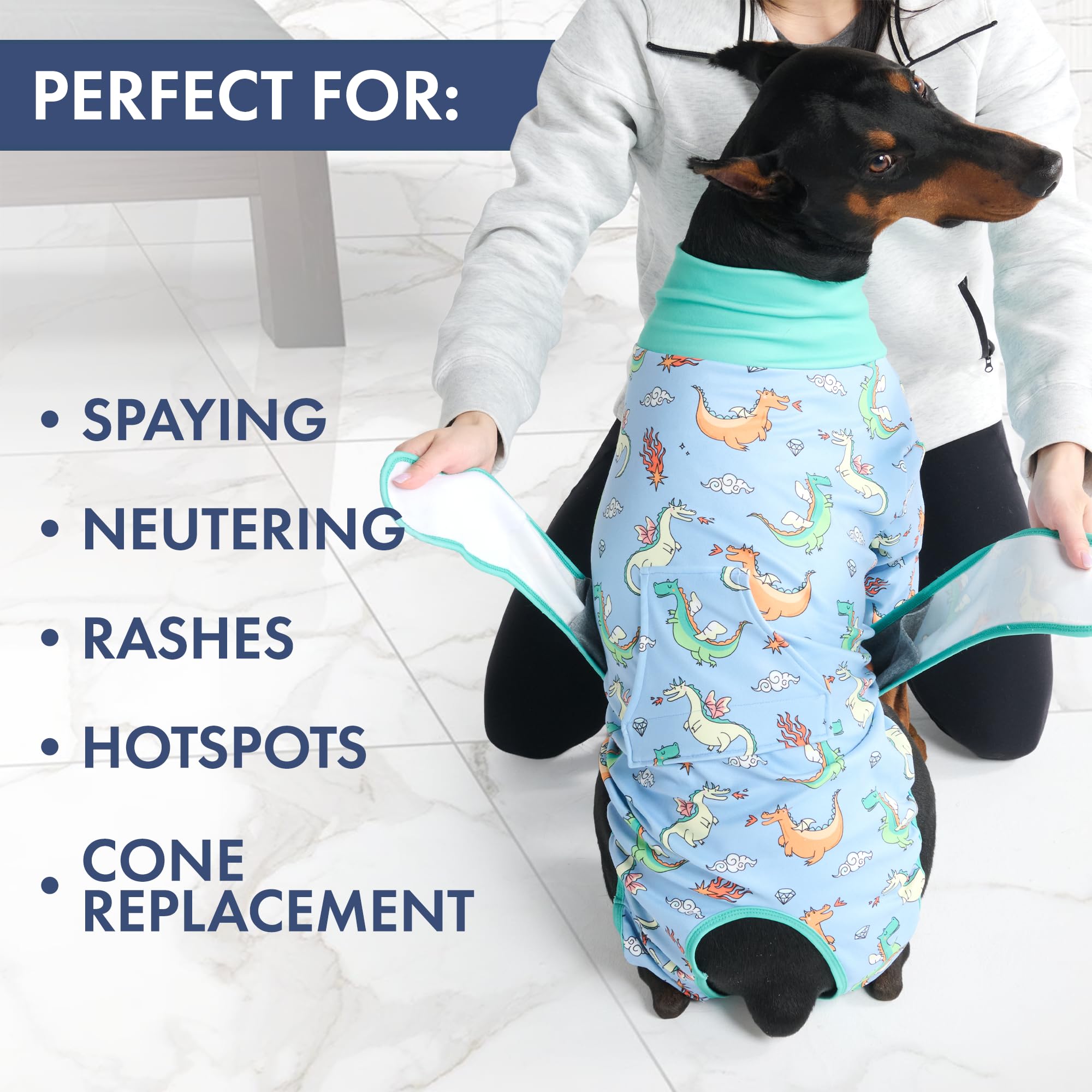 Spark Paws Dog Surgery Recovery Suit – Dog Recovery Suit After Surgery, Anti-Lick Dog Onesie, Abdominal Wound Protector, Soft Cone Alternative for Spay Neuter Male Female Pet Recovery - Dragons - 5XL