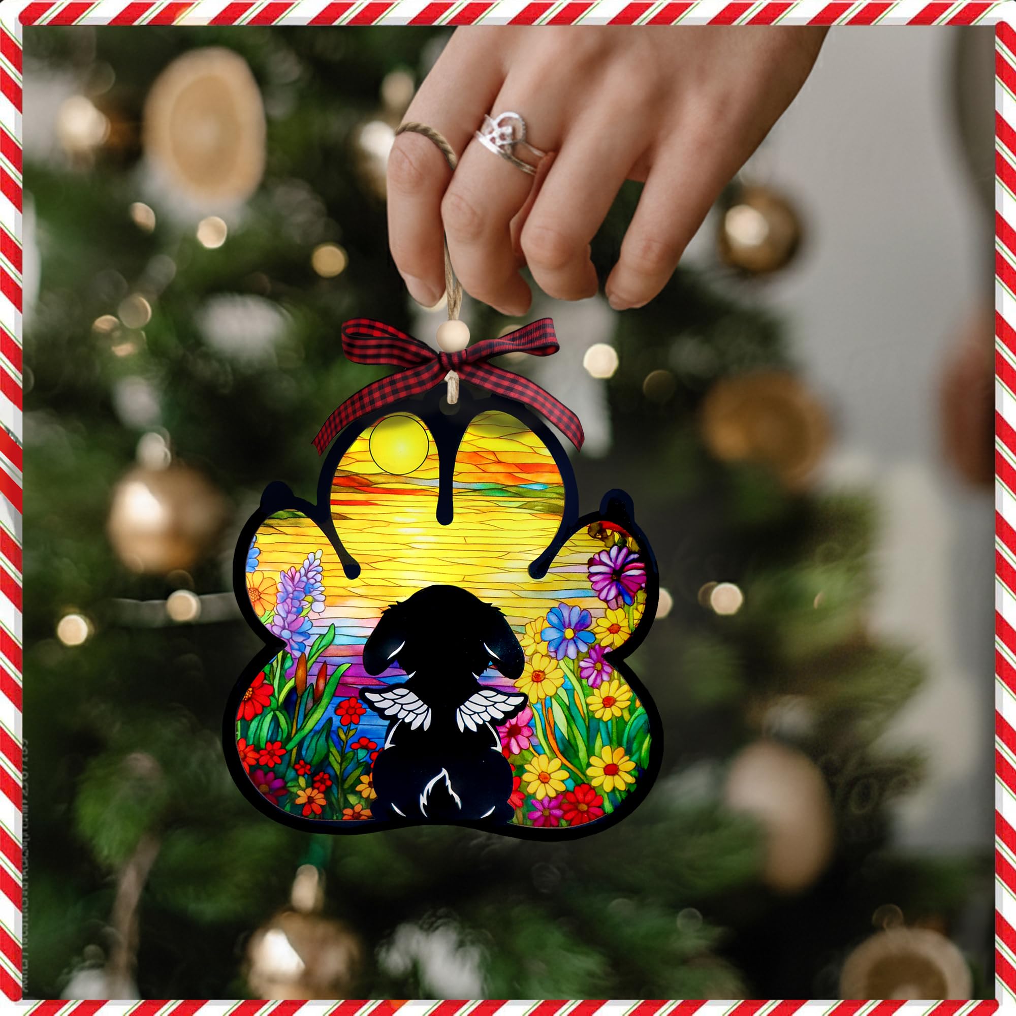 Dog Paw Memorial Ornament with Sympathy Card, Dog Memorial Suncatcher, Pet Remembrance Ornament, Sympathy Gifts for Loss of Dogs, Passing Away Gifts for Dogs Mom Women