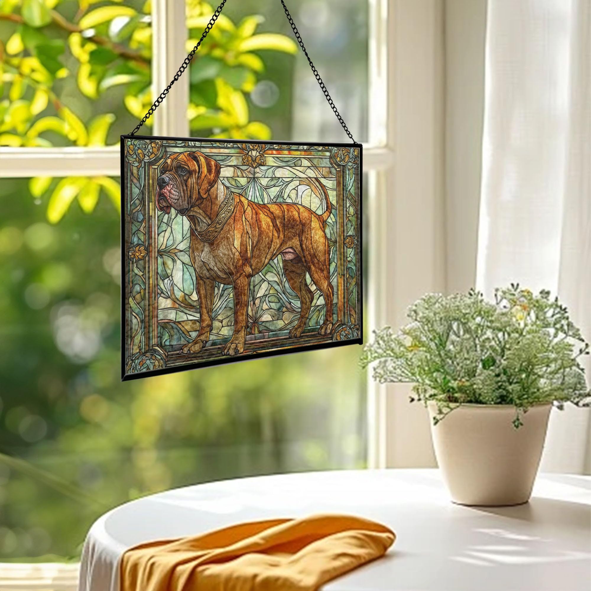 Bo.erboel Dog Stained Glass Suncatcher – Rectangular Window Hanging Panel, Pet Memorial or Decorative Gift for Dog Lovers, Birthday & Home Décor, Mother's Day, Christmas 3Cr6P0