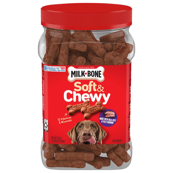 Milk-Bone Soft & Chewy Dog Treats, Made with Real Beef & Filet Mignon, 25 Ounce Canister