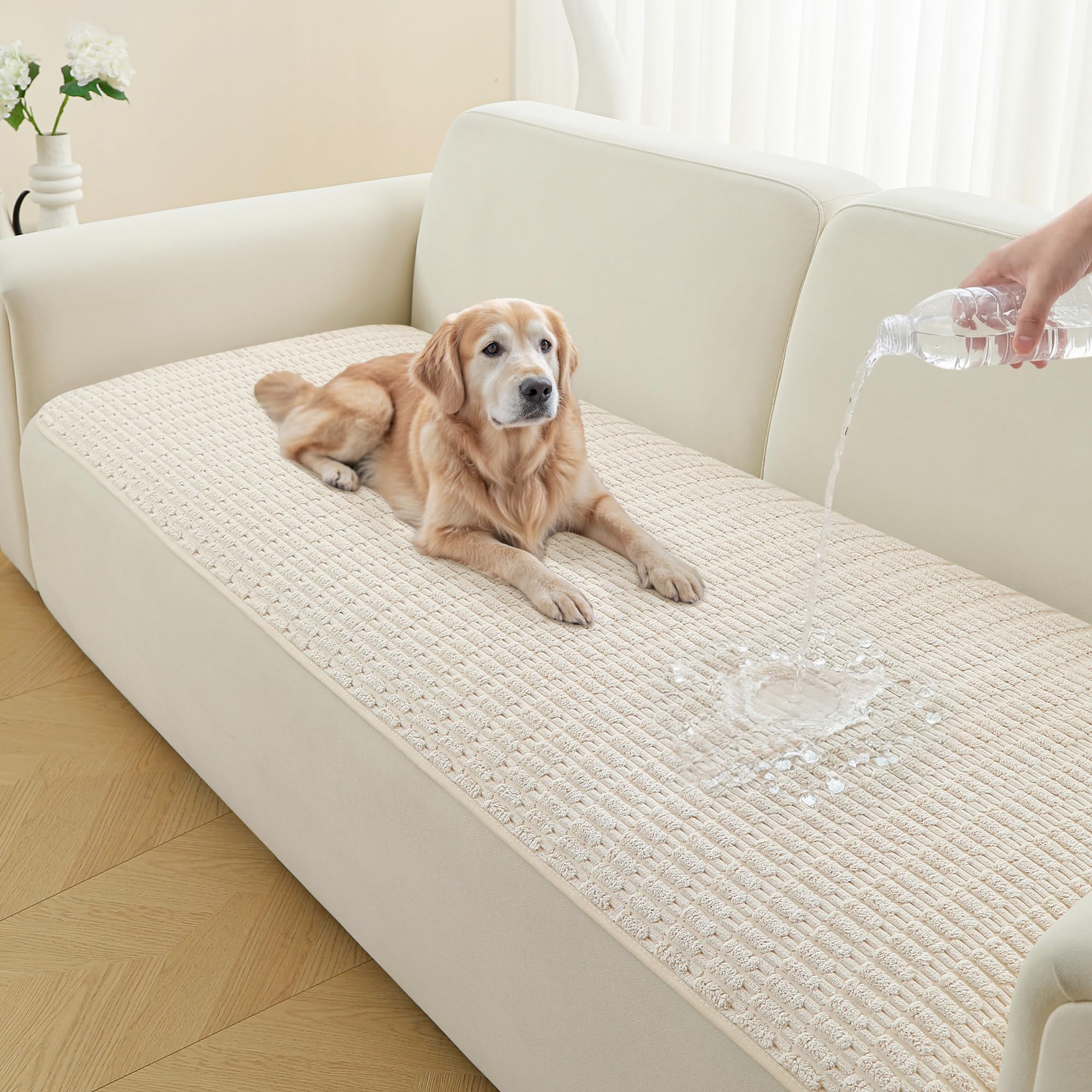Sinotalent Waterproof Couch Cover for Dogs Washable, Non Slip Back Sectional Sofa Covers for 3 Cushion Couch Pet Friendly, Soft Dog Bed Cover. (Cream White, 30" x 53")