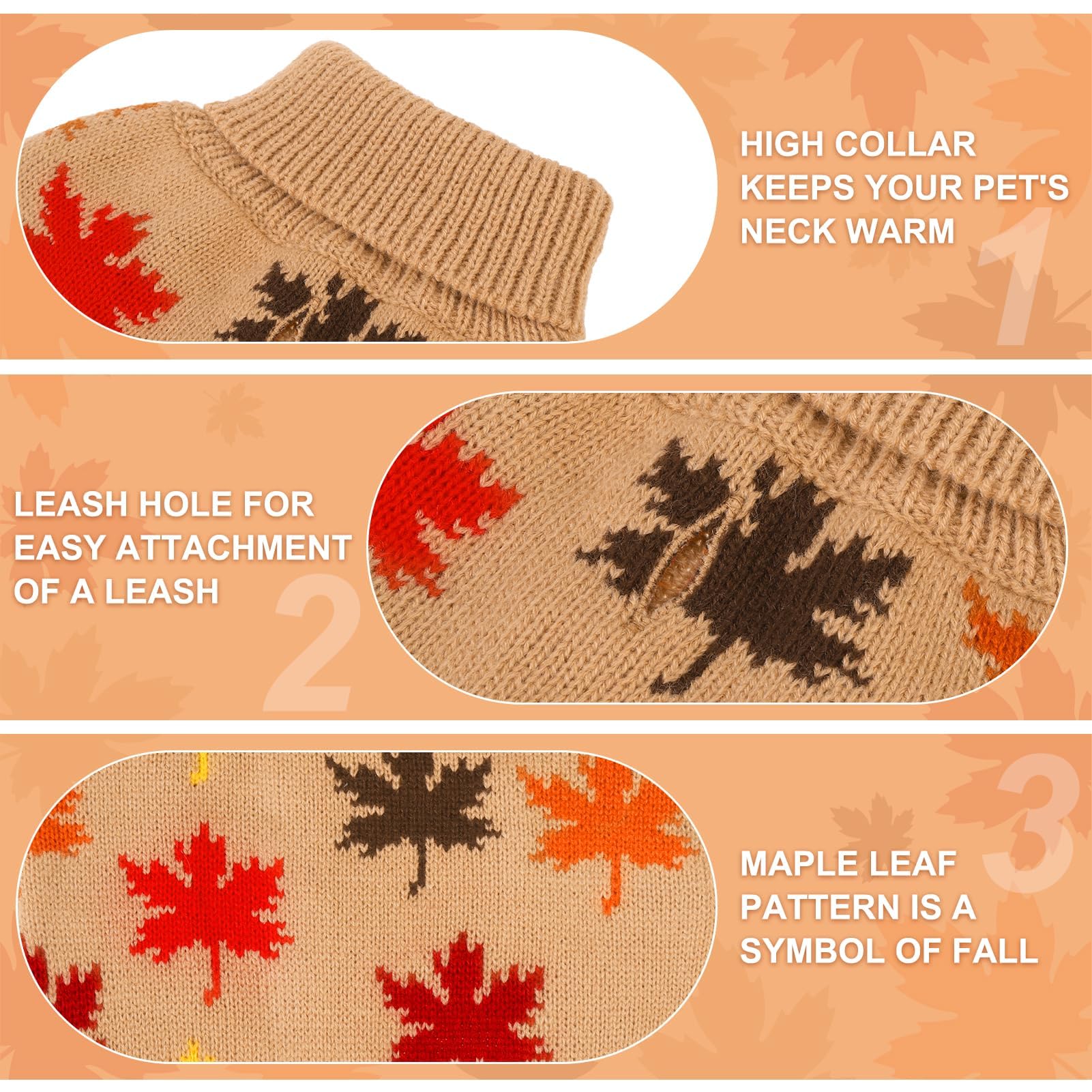 BEAUTYZOO Fall Sweater - Small Dog Sweaters for Dogs, Girls & Boys, Turtleneck Knitwear for Cold Weather, Maple Leaf Cable Knit Puppy Pullover, Pet Apparel (Khaki, S)