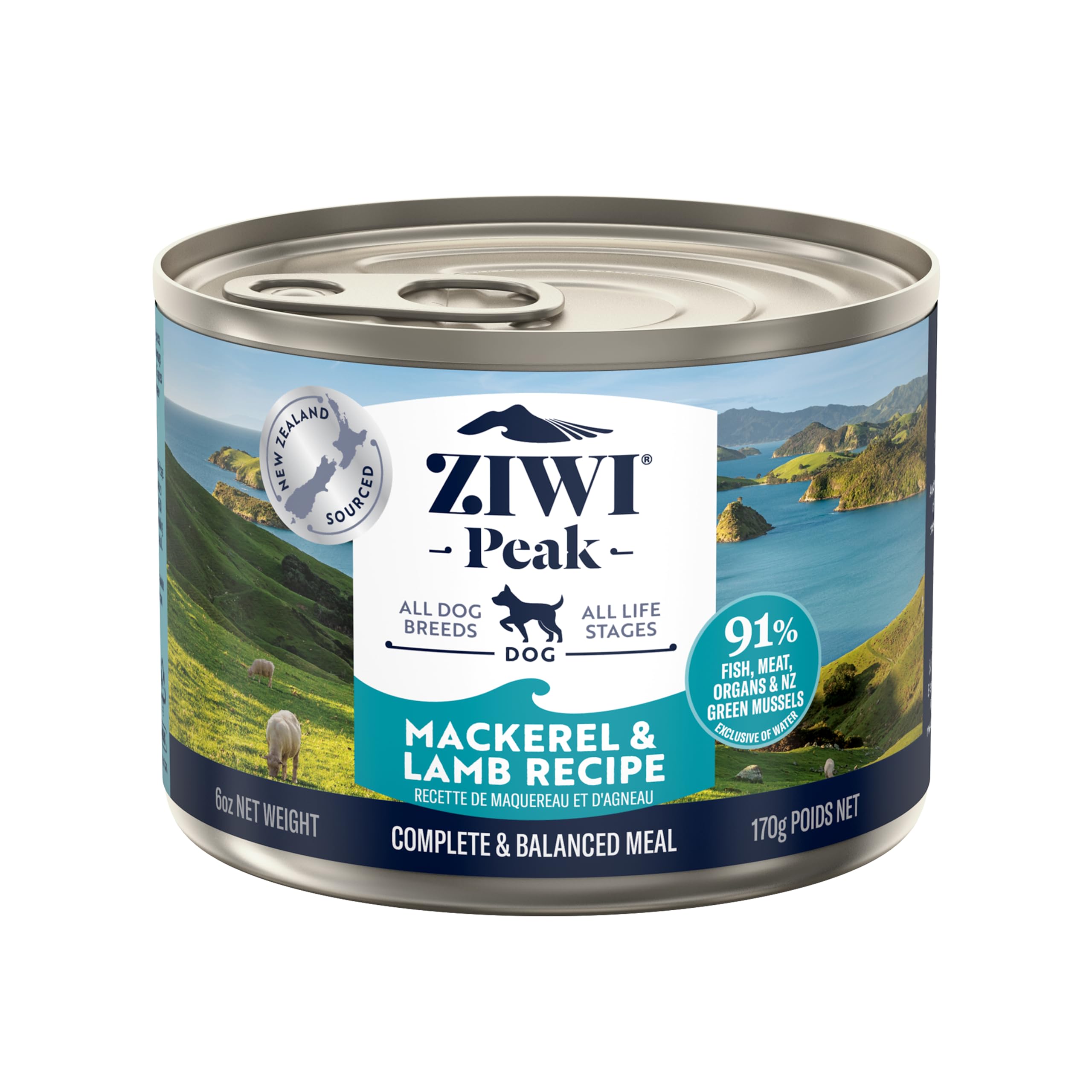 ZIWI Peak Canned Wet Dog Food – All Natural, High Protein, Grain Free, Limited Ingredient, with Superfoods (Mackerel & Lamb, Case of 12, 6oz Cans)