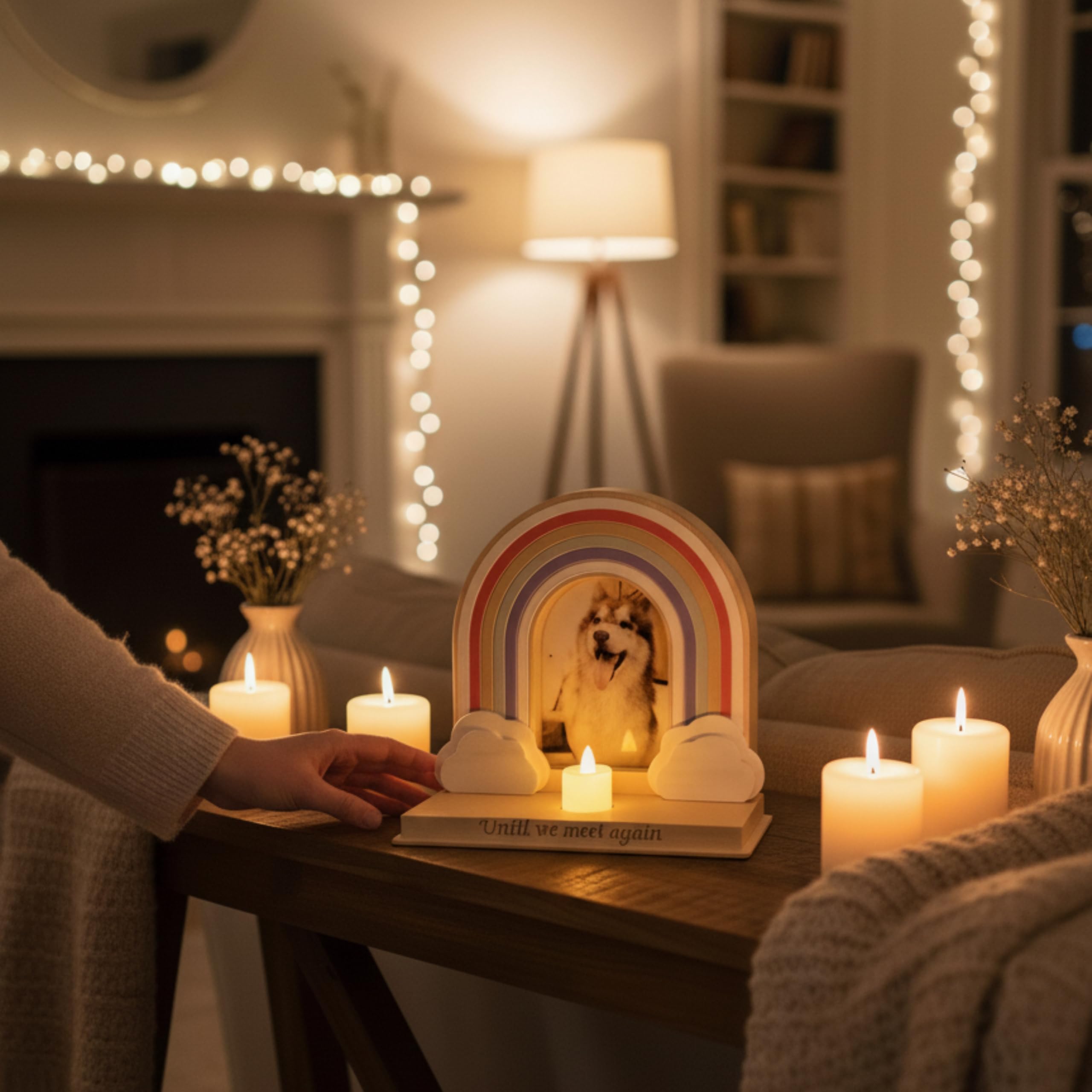 Dog Memorial Gifts for Loss of Dog | Premium Rainbow Bridge Pet Memorial Picture Frame for 4x6 Photo, LED Candle, Sympathy Card, Gift Box | Sympathy Gift for Pet Loss, Keepsake in Memory of Pet