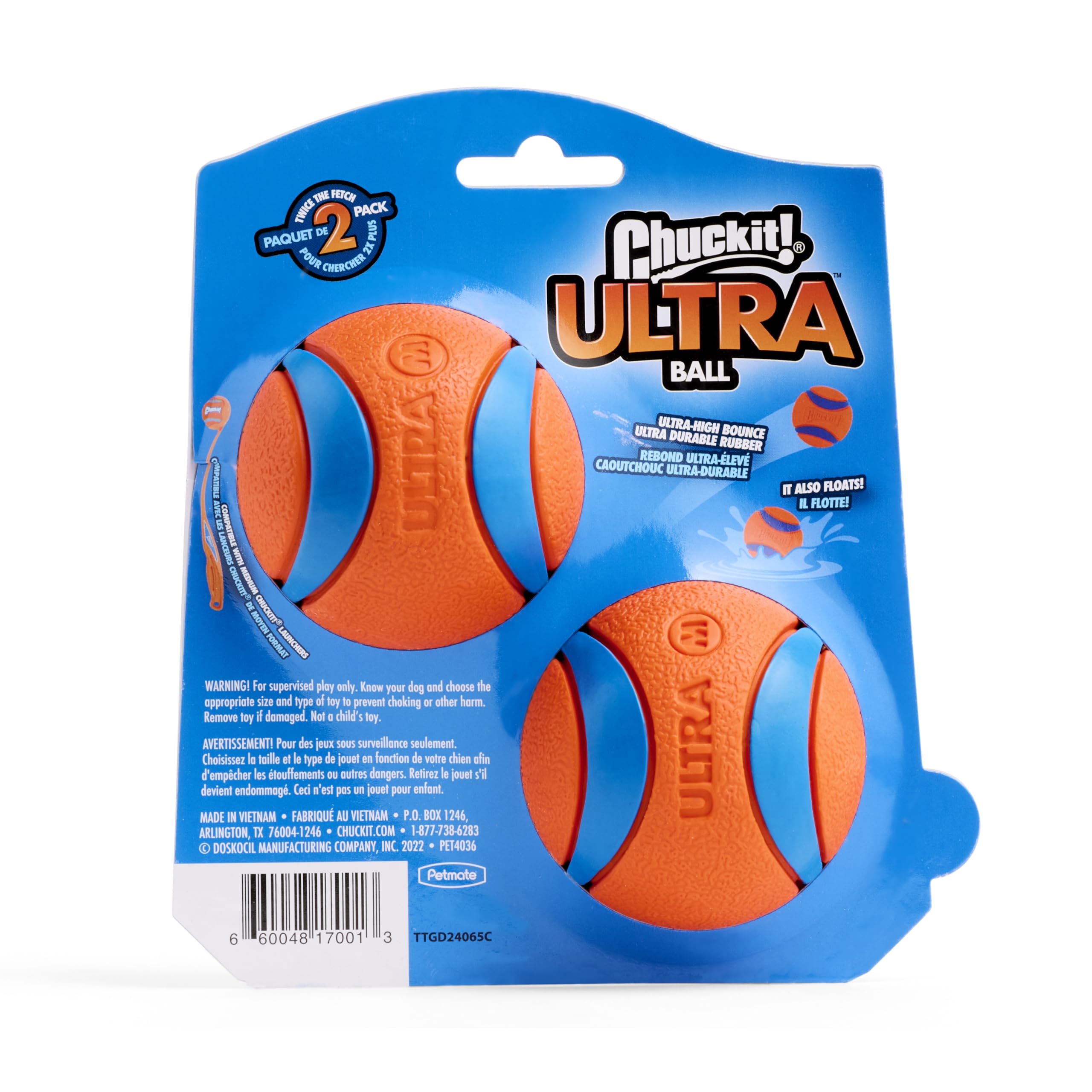 Chuckit! Ultra Ball Dog Toy - Medium Bouncy Fetch Balls For Dogs 20-60 lbs - Made from Durable Rubber - Floating Water Pet Toys - Size Medium - 2.5-inch Diameter - Pack of 2