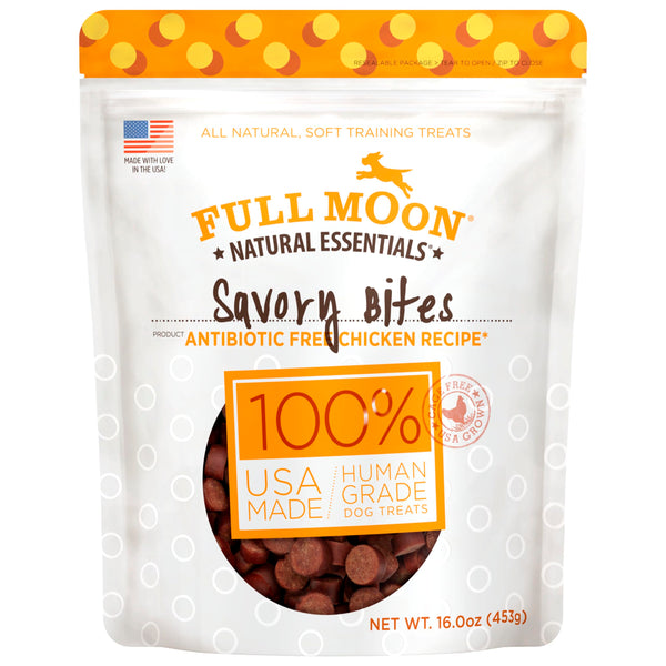 Full Moon All Natural Human Grade Dog Treats, Essential Chicken Savory Bites, 16 Ounce