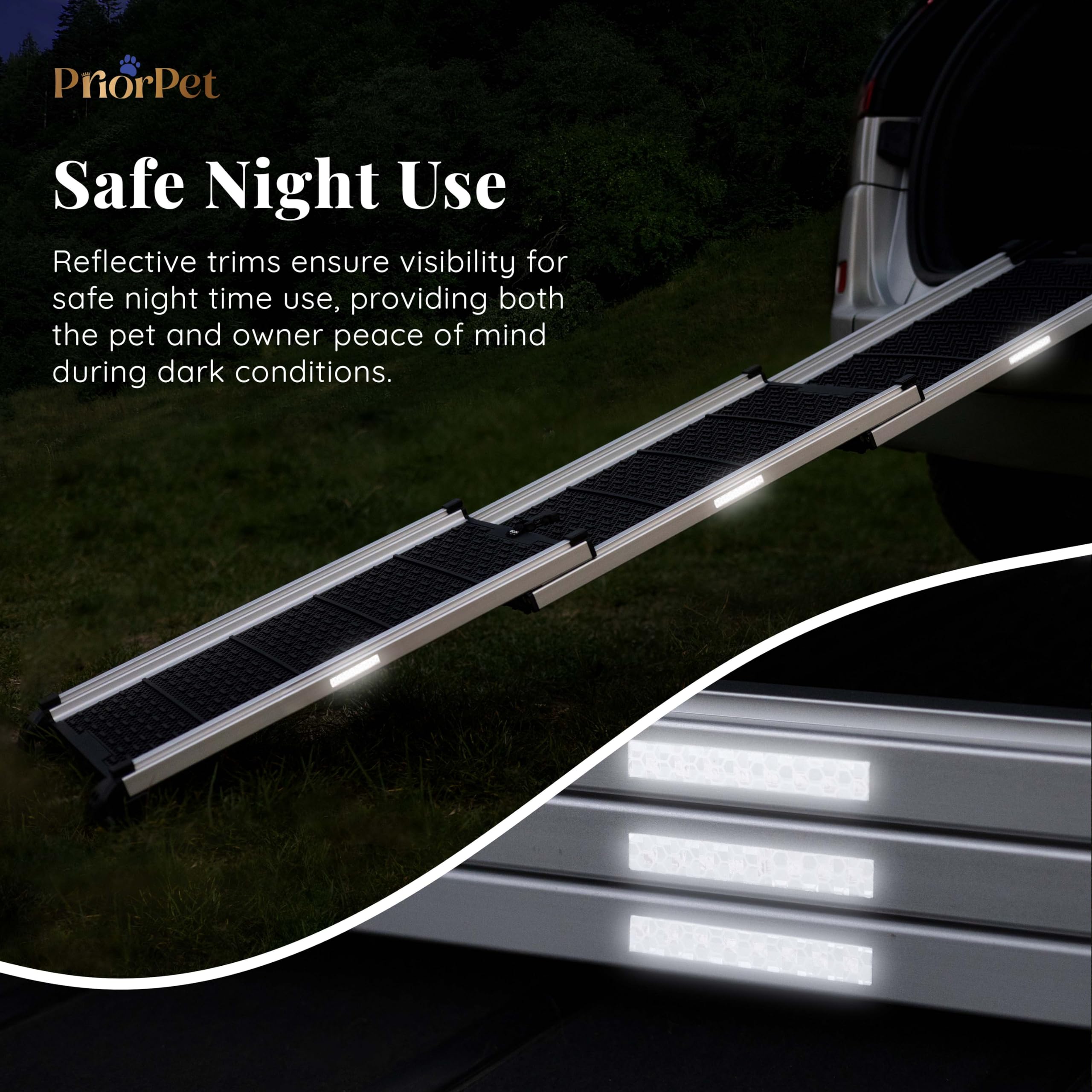 Dog Ramp for Car - Anti-Slip Dog Car Ramp for Large Dogs SUV - Stable 250LBS Capacity - Telescoping Pet Ramp for Car - Portable - Night Safety Reflective Sides - Fixing Clip - Black