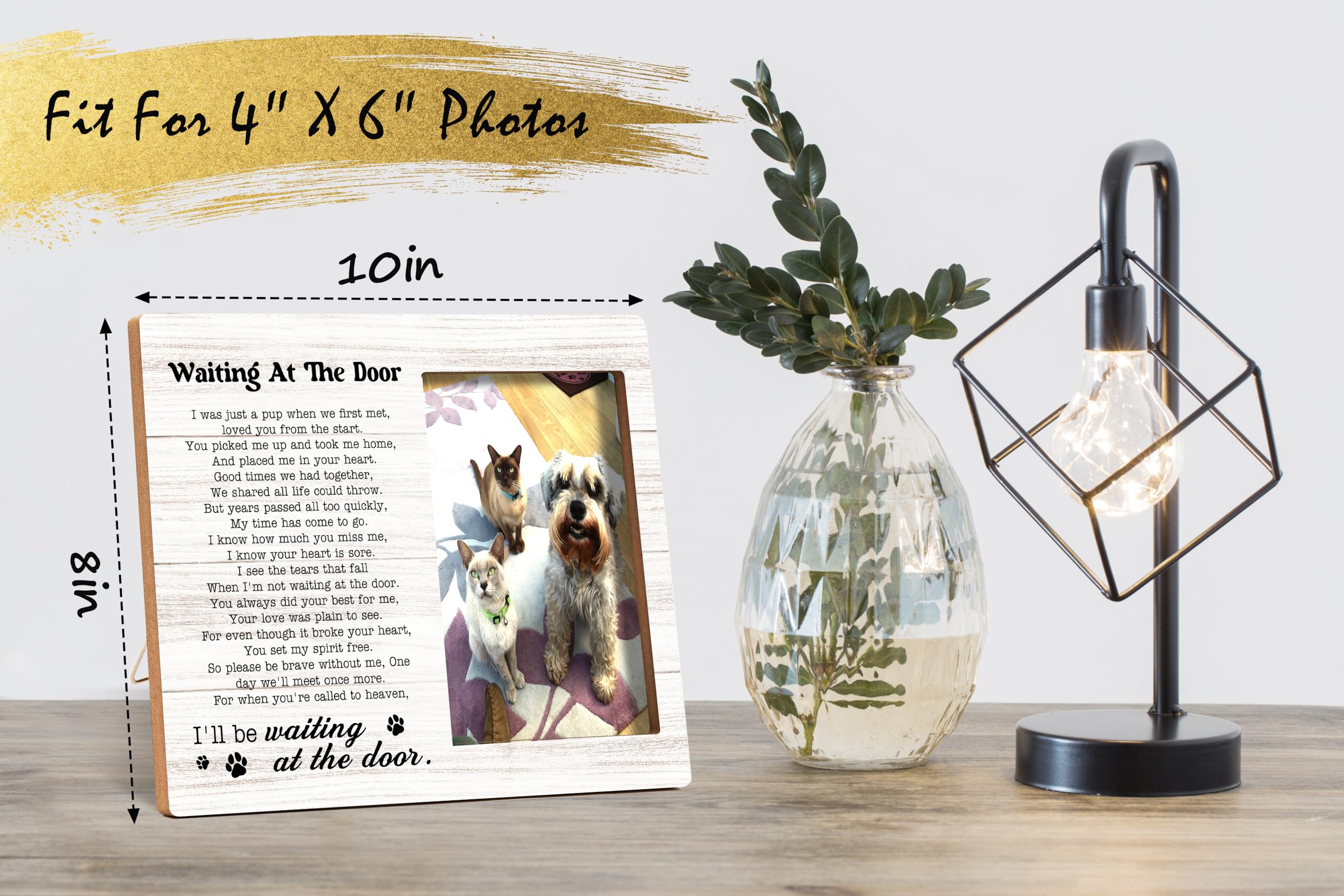 Qiwog Pet Memorial Photo Frame - Waiting At The Door Dog Wooden Tabletop Picture Frame - Sympathy Memorial Gifts For Loss Of Dog Cat Owner - In Loving Memory Frame Favors -72