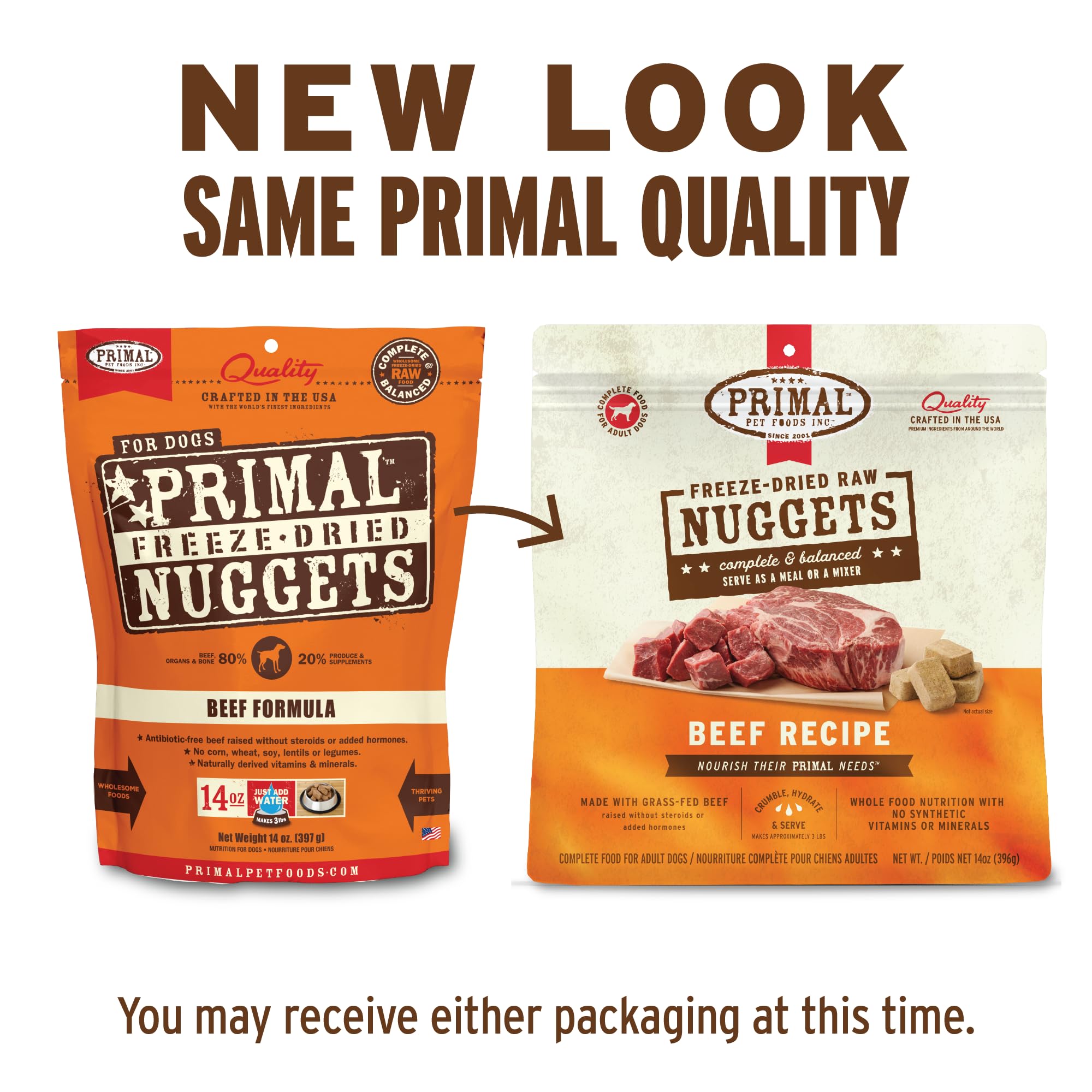 Primal Freeze Dried Raw Dog Food Nuggets, Beef, Complete & Balanced Meal, Also Use as Topper or Treat, Premium, Healthy, Grain Free, High Protein Raw Dog Food, 14 oz