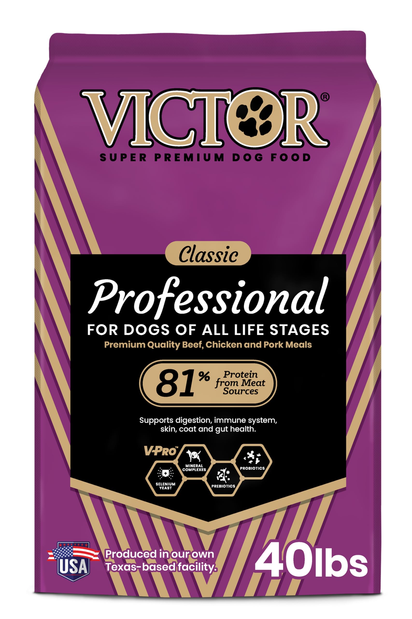 VICTOR Super Premium Dog Food – Professional Dry Dog Food – Super Premium Kibble with 26% Protein – Gluten-Free with Beef, Chicken & Pork Meals – for High Energy and Active Dogs & Puppies, 40lbs