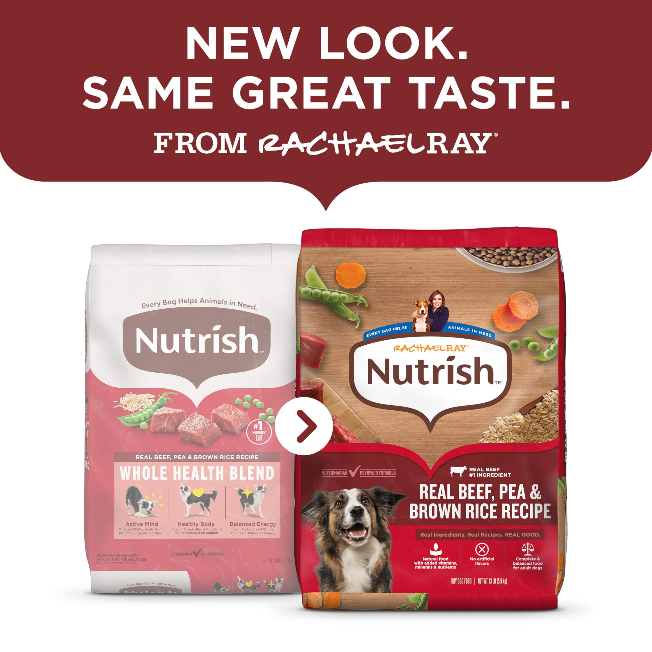 Nutrish Rachael Ray Adult Dry Dog Food Real Beef, Pea & Brown Rice Recipe, 40 lb. Bag (Packaging May Vary)