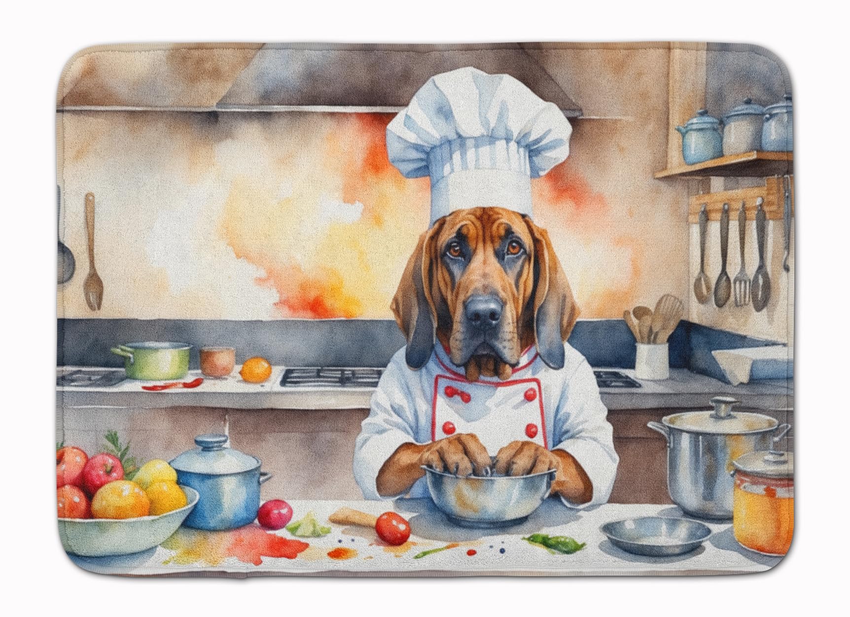 Caroline's Treasures Bloodhound The Chef Memory Foam Kitchen Mat Machine Washable Anti-Fatigue Mat Cushion Comfort Bath Mat or Kitchen Rug