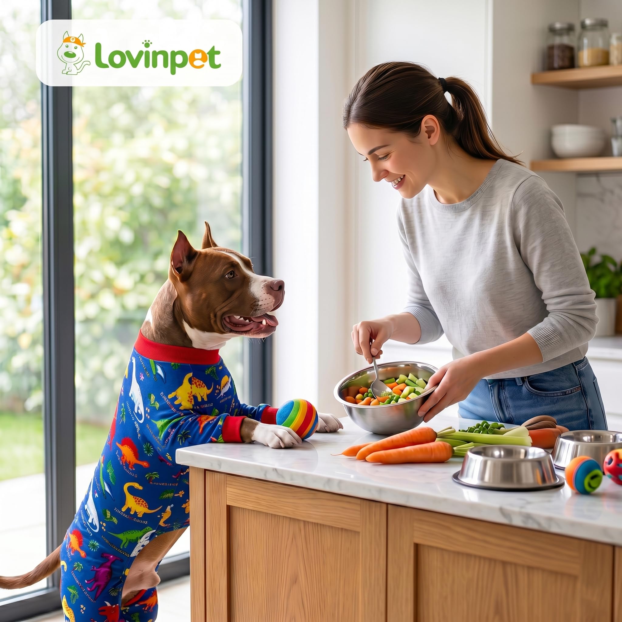 LovinPet Dog Pajamas for Large Dogs, Wound Care, Post Surgery Dog Clothes, Lost World Dinosaurs Print, UV Protection, Pet Anxiety Relief, Large Dog Onesies, Pet PJ's, XL