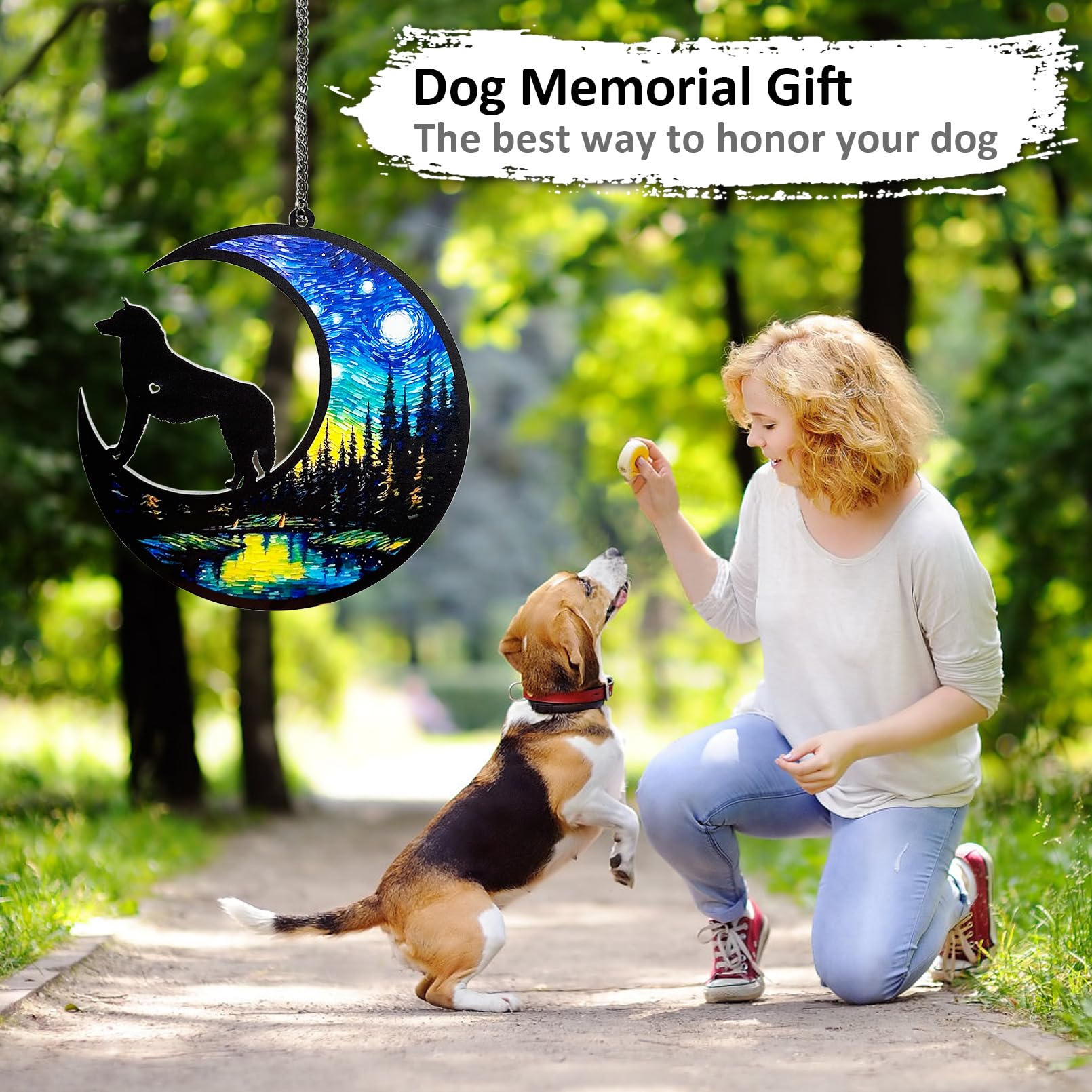 Fhiny Dog Memorial Suncatcher, 2 Pack Memorial Gift for Dog Lovers Loss of Dog Sympathy Gift Pet Remembrance Gifts Hanging Window Decor for Pet Christmas Halloween Suncatcher (Dog B)