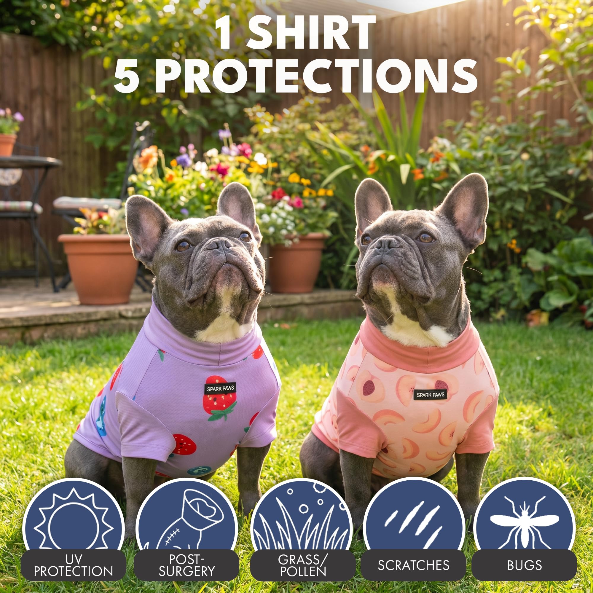Spark Paws Sunblock Dog T-Shirt, SPF30 Protection, Lightweight Breathable Quick Dry for Dogs with Sensitive Skin - Berries & Peaches (Set of 2) - Size 3XL