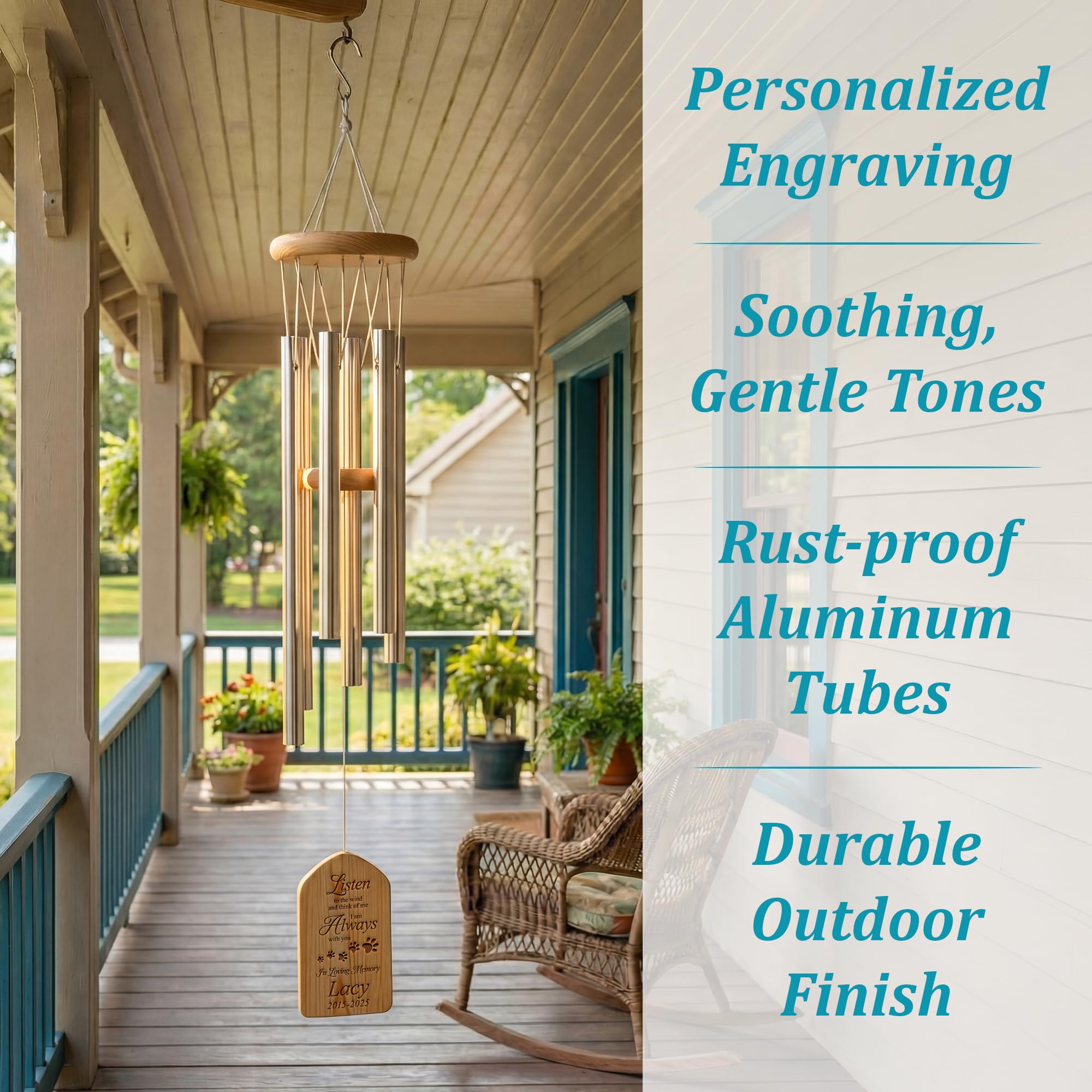 Pet Memorial Wind Chimes - Dog Bereavement Gifts for Loss of Pet - 26” Personalized Memorial Windchime - Sympathy Present for Pet Loss - Dog Remembrance Gift - Light Wood Custom Wind Catcher