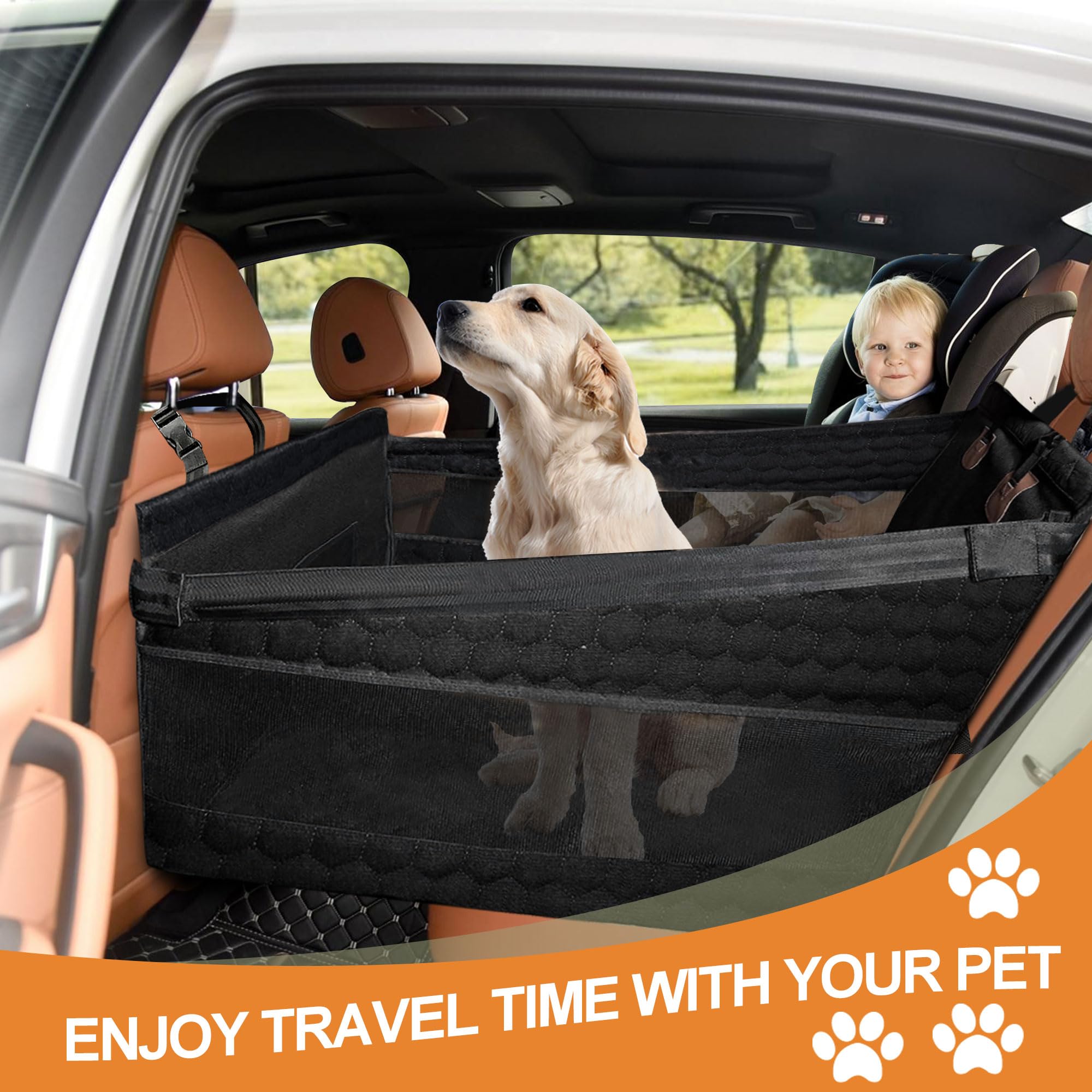 Lingusta Dog Car Seat for Medium Dogs,Back Seat Extender for Dogs,Large & Small Dog Car Seat Cover for Back Seat,Dog Car Bed Mattress,Pet Car Seat for Car SUV Truck (Black)