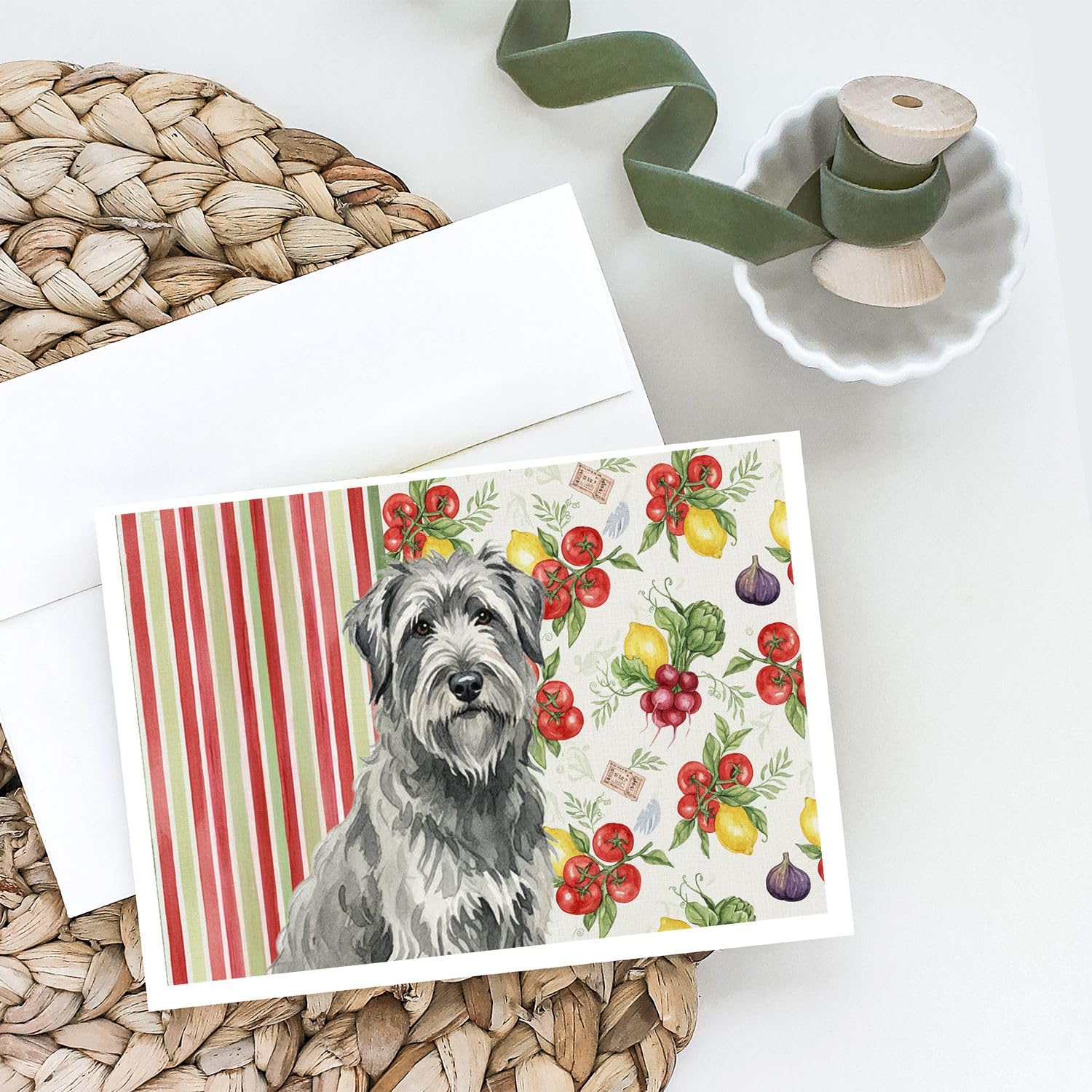 Caroline's Treasures Gray Briard Vegetables Greeting Cards Pack of 8 Blank Cards with Envelopes Whimsical A7 Size 5x7