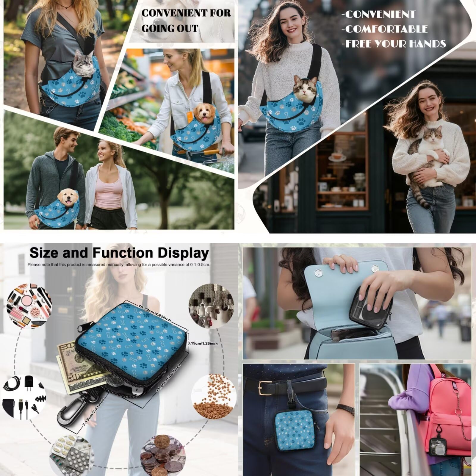 COEQINE Blue Dog Paw Print Purses for Women Dog Owner Gifts,Dog Carrier Sling for Small Puppy and Dog Training Treat Pouch Poop Bag Dispenser Storage Easily Carries Dog Necessities,2pcs