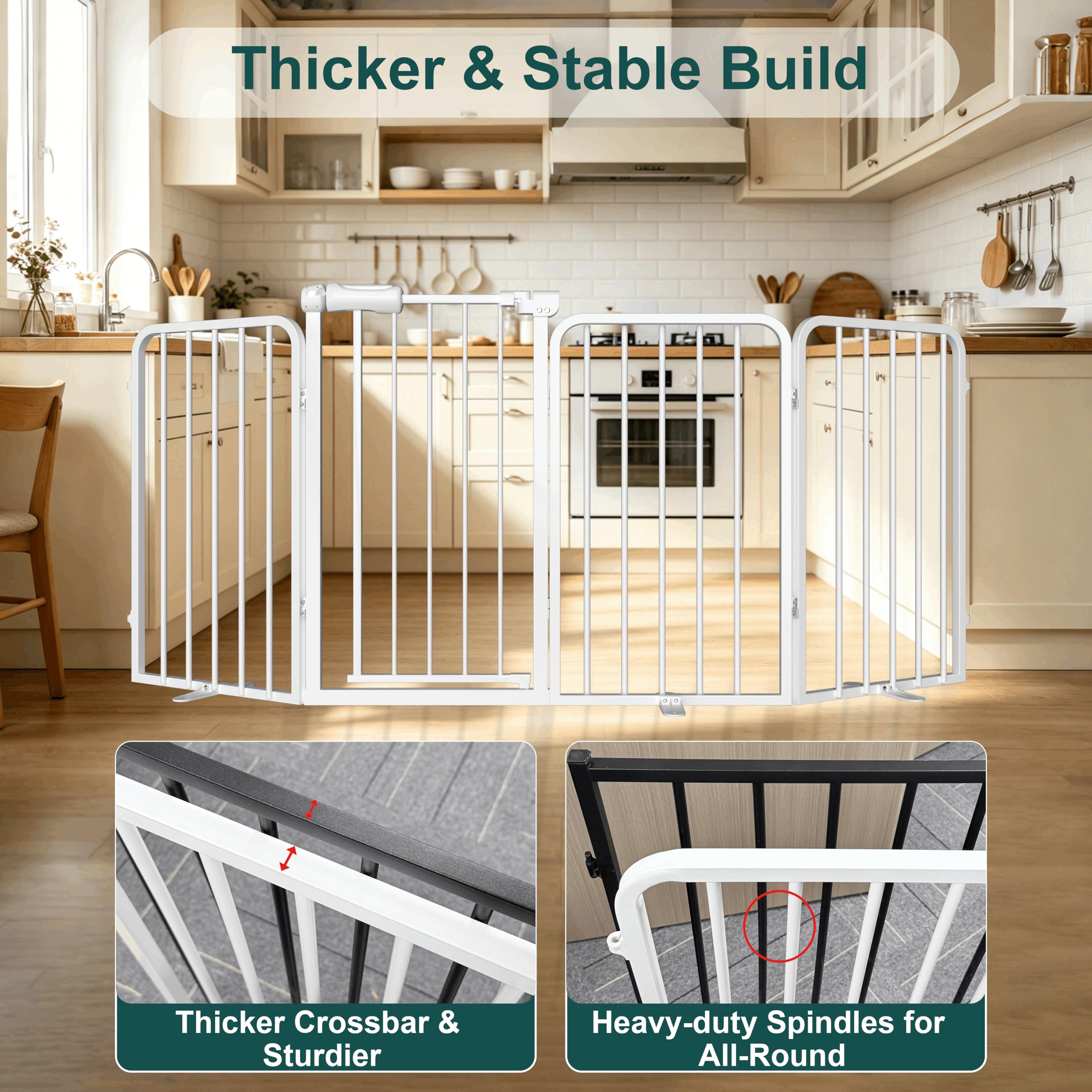 WAOWAO Heavy-duty Freetanding Dog Gate with Door, 106"Extra Wide 30"Tall Metal Puppy Pet Gate for Indoor, Foldable Gate for Doorways, Stairs, Hallways, House, Free Standing /Wall Mounted Gate 6 Panels