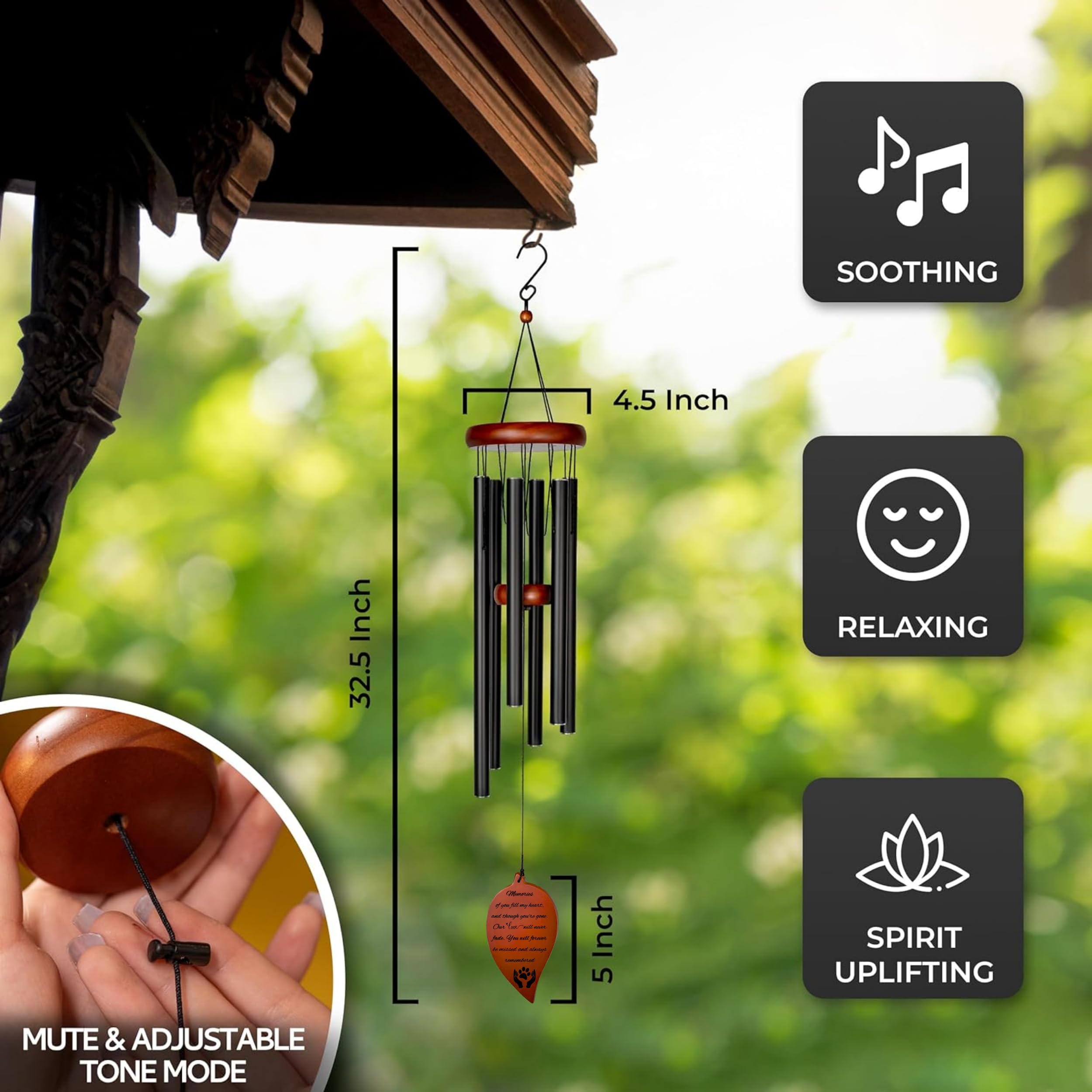 WindsPlay Pet Memorial Wind Chimes For Dogs - 32.5" Pet Remembrance Wind Chime - Dog Memorial Gifts For Loss Of Dog - Prime Bereavement Gift Idea For Loss Of Cat Sympathy Gift - Bereavement Gifts Dogs
