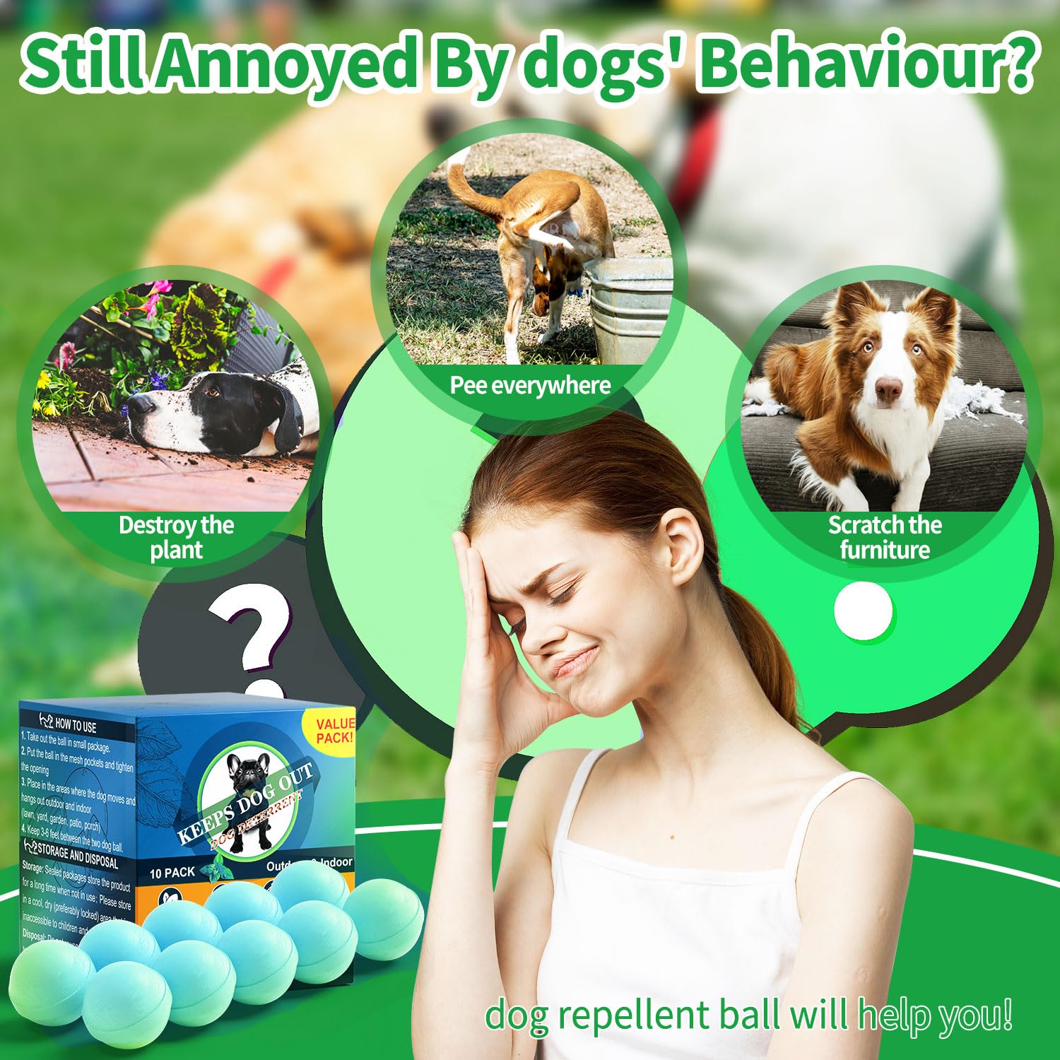 LAOFAN Dog Deterrent Outdoor, Dog Repellent for Yard, Preventing Dogs from Peeing Digging 10 Pack Natural Peppermint Oil Dog Cat Deterrent Ball Keep Out of Lawn Garden Prevent Scratch and Chew（Blue）