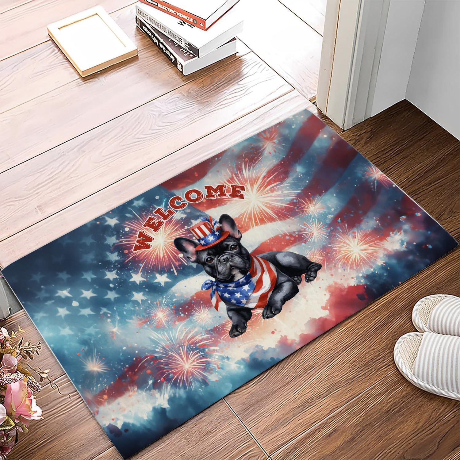 Ninety3POD French Bulldog Patriotic Welcome for 4Th of July Independence Day Doormat Dog Lover Gifts Indoor Outdoor Welcome Mat - 00010